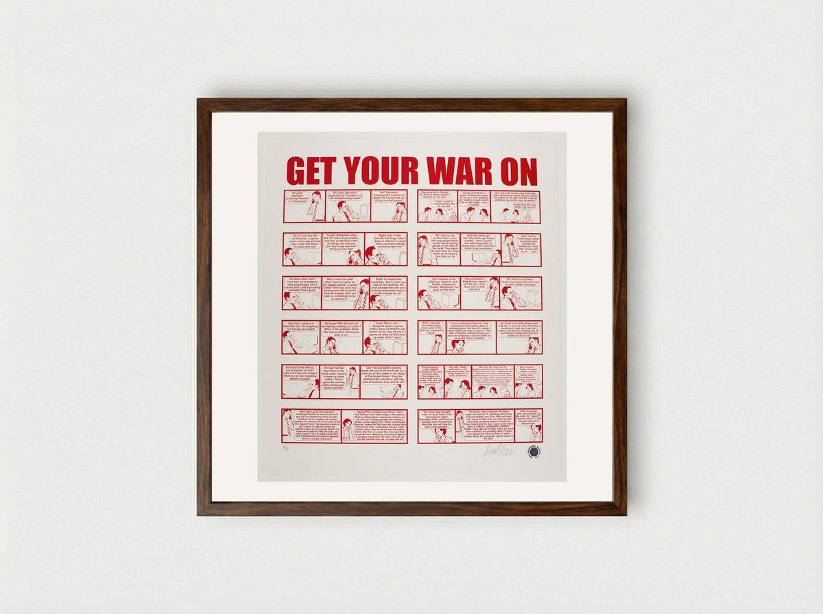Get Your War On - David Rees - Framed Print Dark Wood