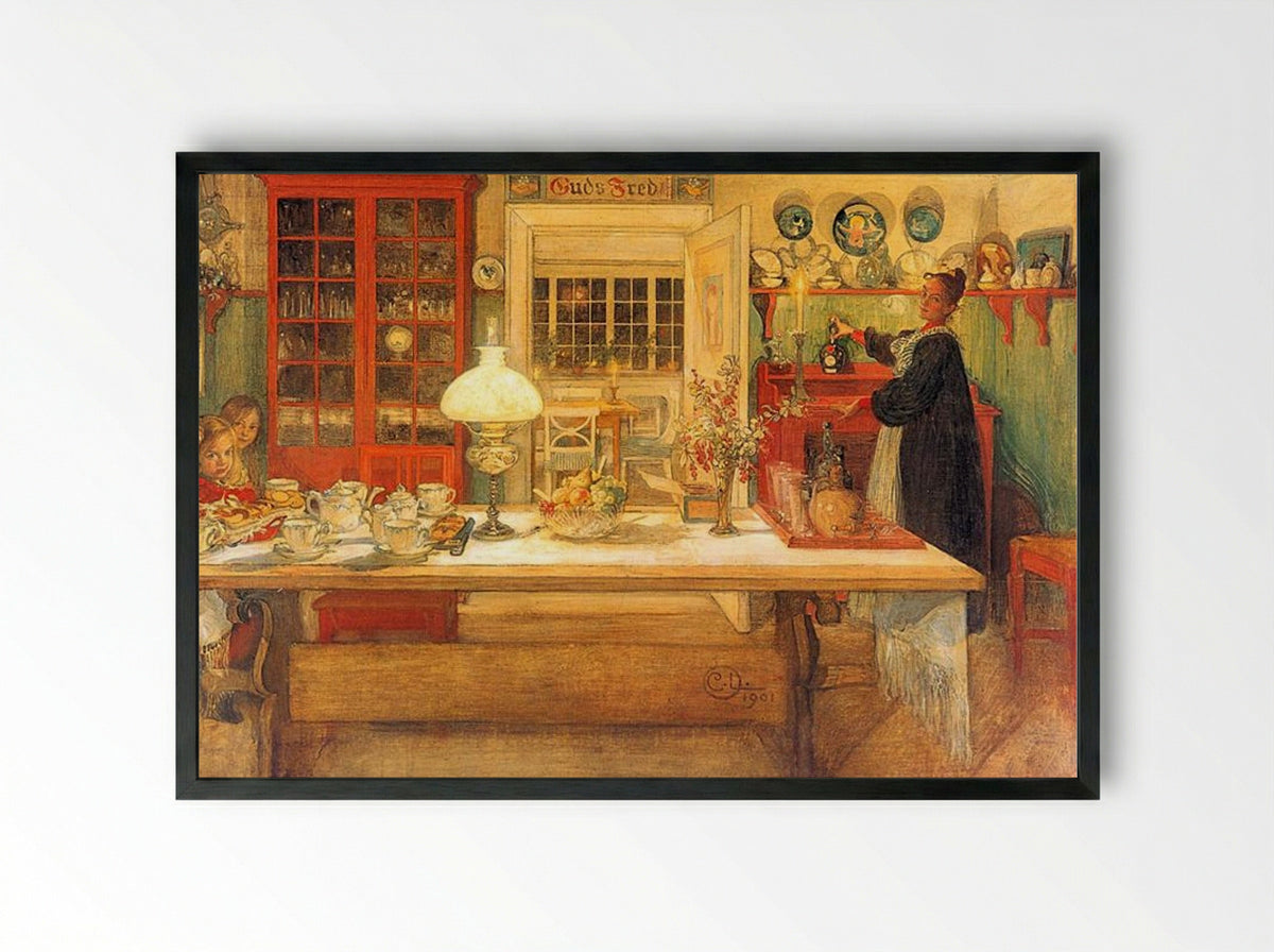 Getting Ready for a Game - Carl Larsson - Framed Print Black