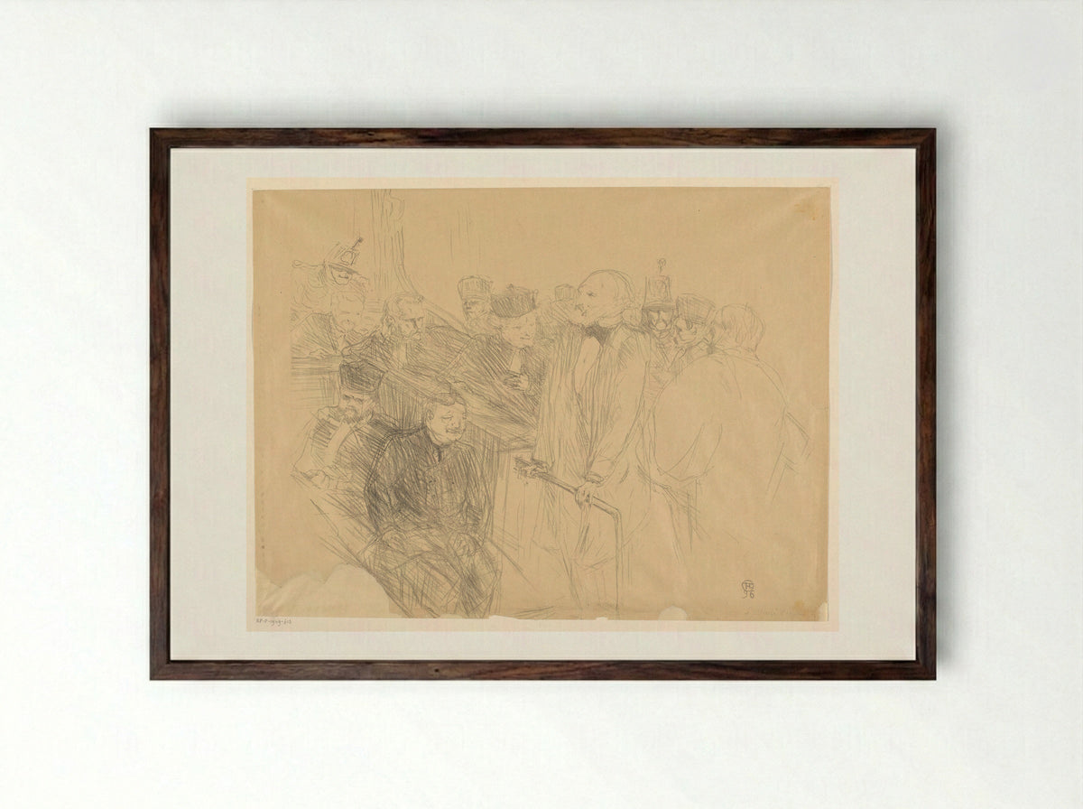 Getuigenis van Alexandre Ribot in de rechtbank tijdens het proces van Arton - Henri de Toulouse-Lautrec - Framed Print Dark Wood