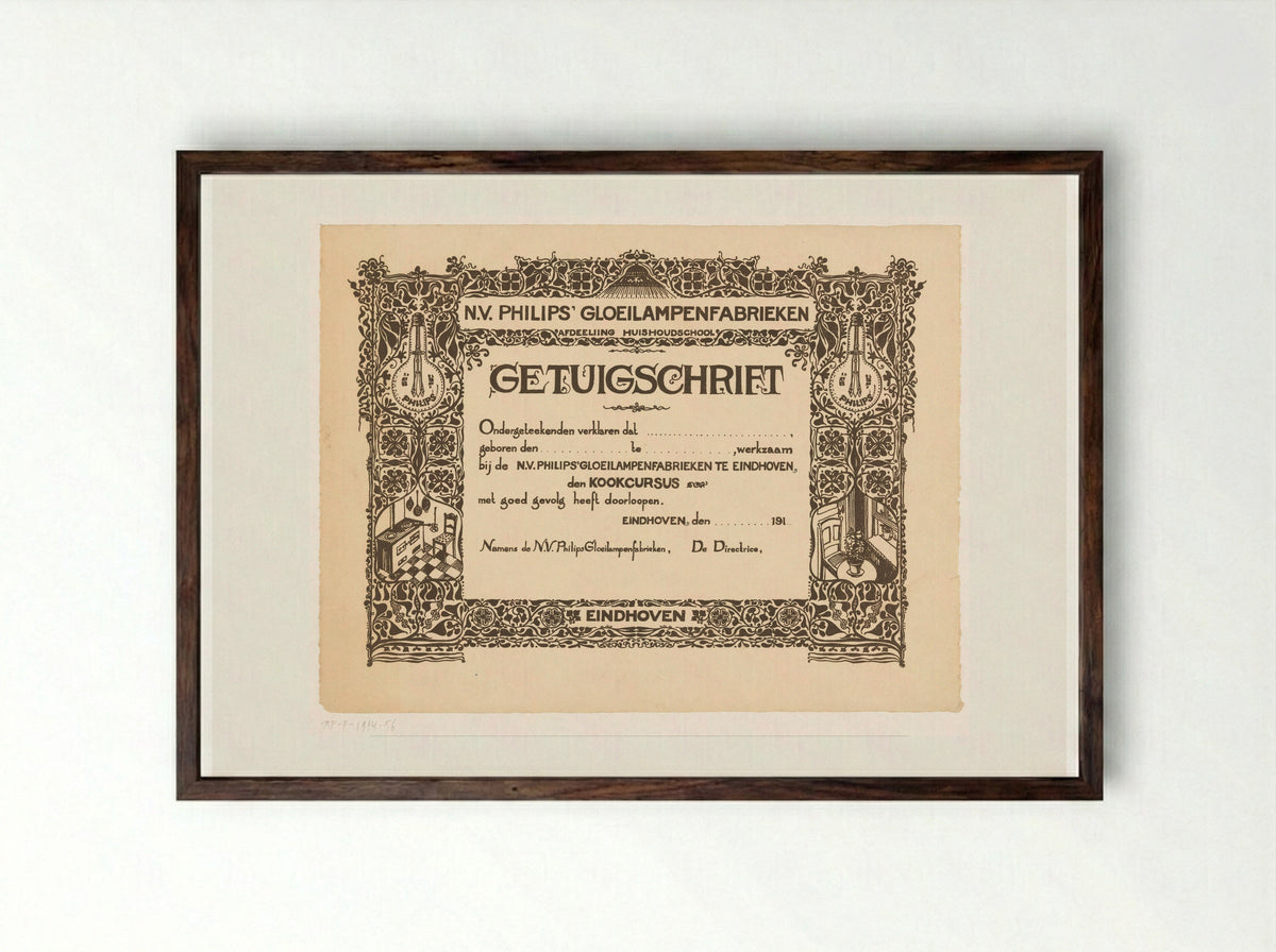 Getuigschrift van de kookcursus bij de Philips Huishoudschool - Theo Nieuwenhuis - Framed Print Dark Wood