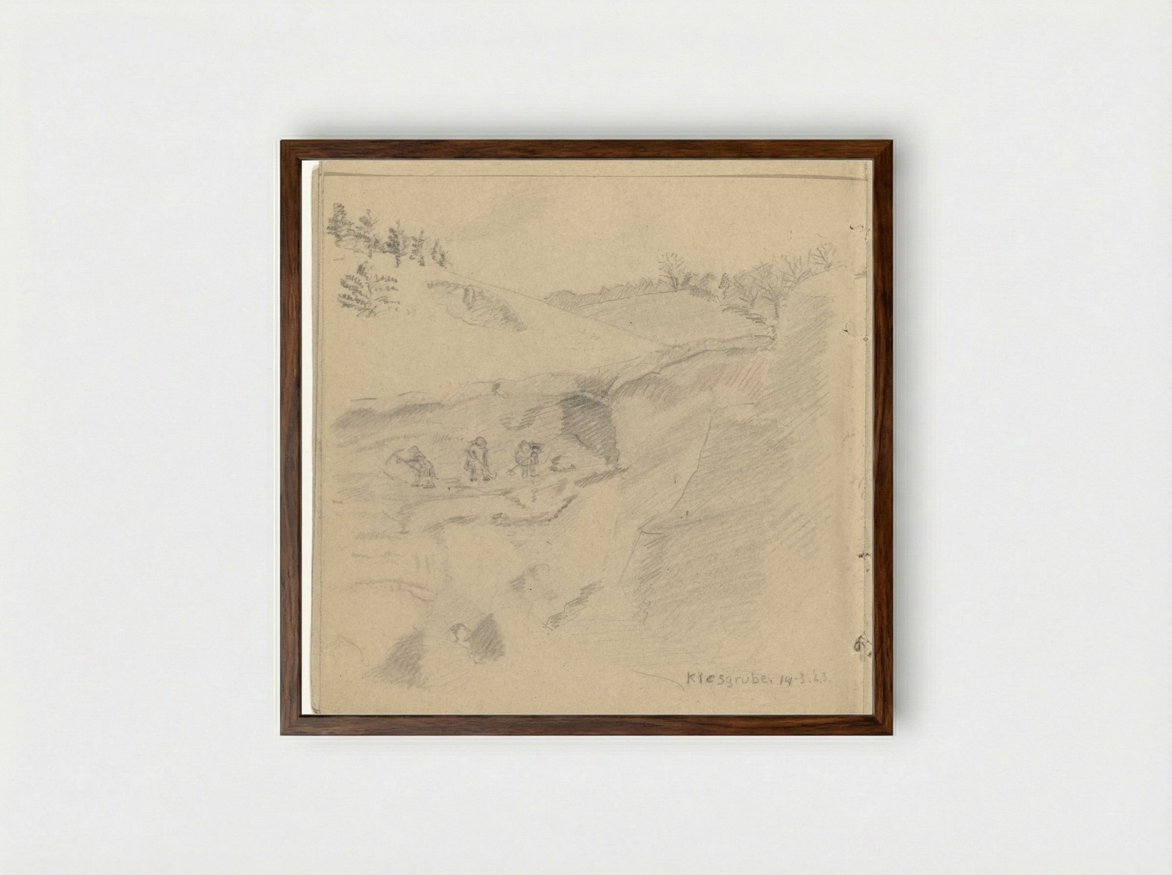 Gevangenen aan het werk in de groeve - To Frank-Stoltz - Framed Print Dark Wood