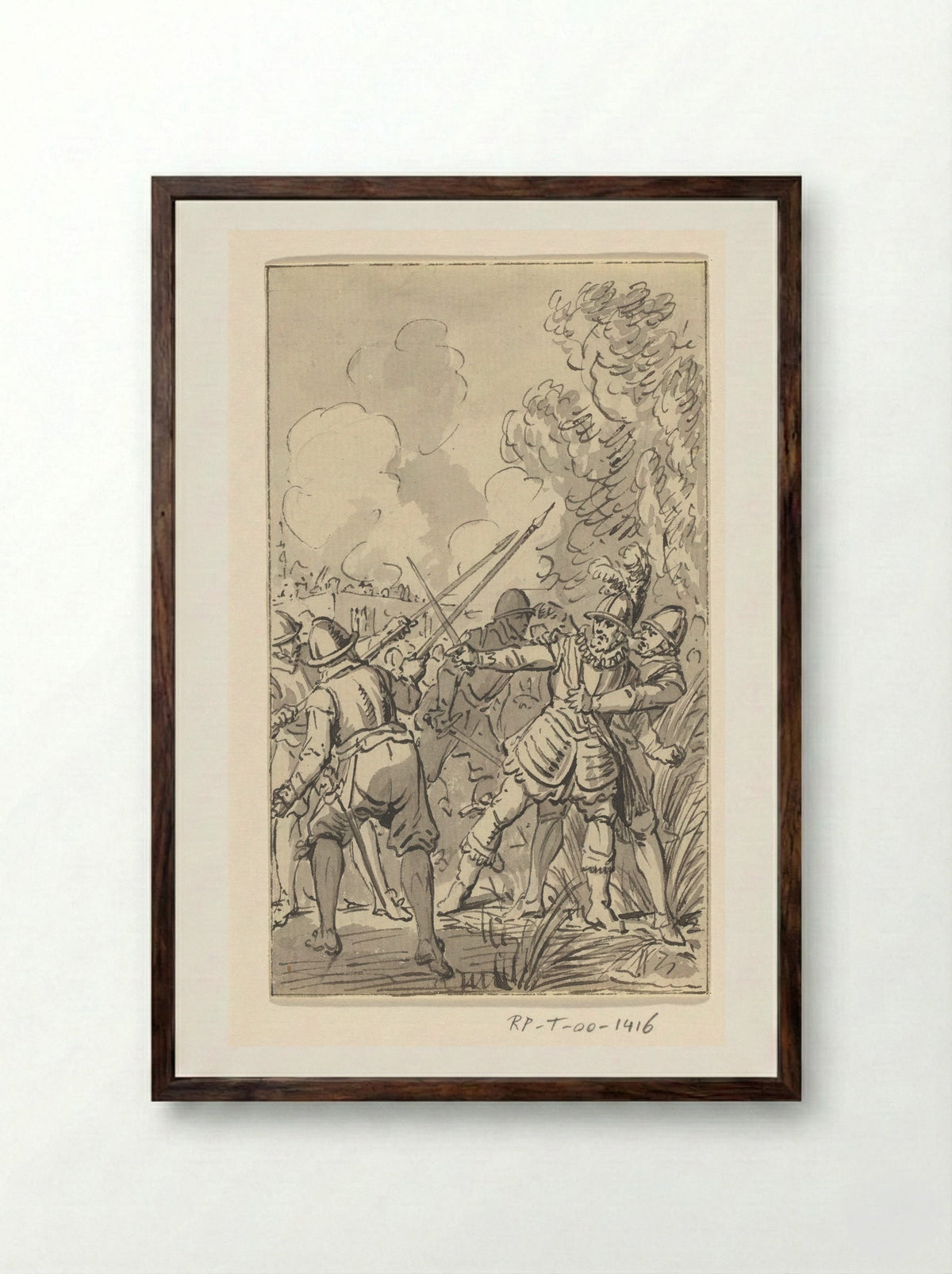 Gevangenneming van Philips van Marnix door de Spanjaarden bij Maaslandsluis - Jacobus Buys - Framed Print Dark Wood