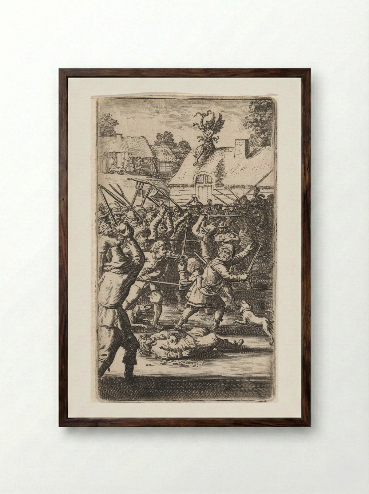 Gevecht in een dorp (Battle in a Village) - Abraham Dircksz. Santvoort - Framed Print Dark Wood