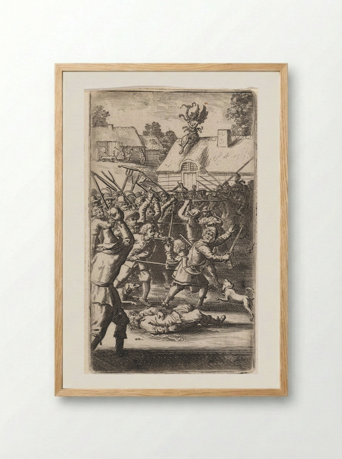 Gevecht in een dorp (Battle in a Village) - Abraham Dircksz. Santvoort - Framed Print Wood