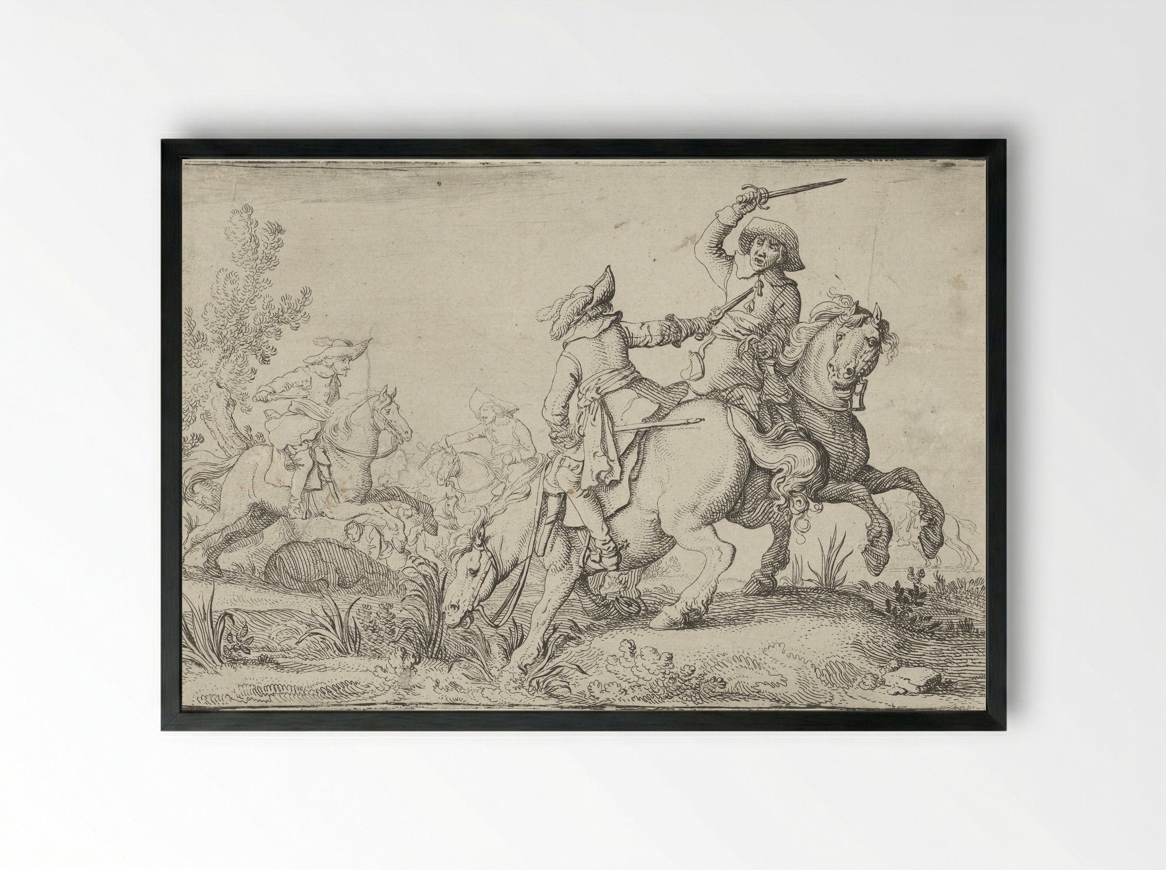 Gevecht tussen twee ruiters - Jan Martens de Jonge - Framed Print Black