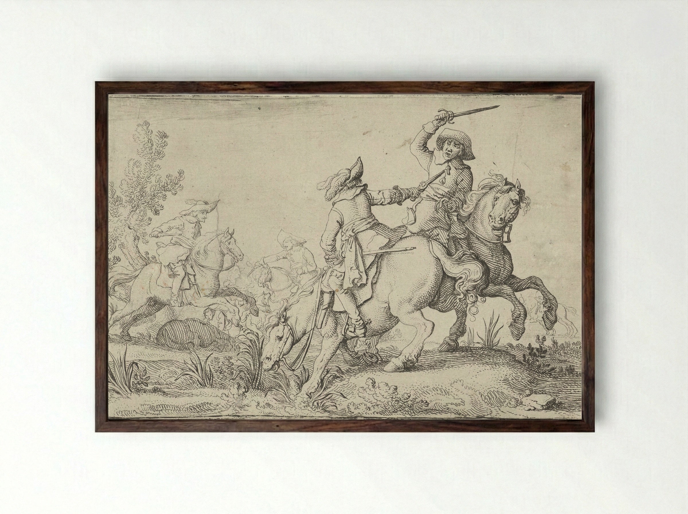 Gevecht tussen twee ruiters - Jan Martens de Jonge - Framed Print Dark Wood