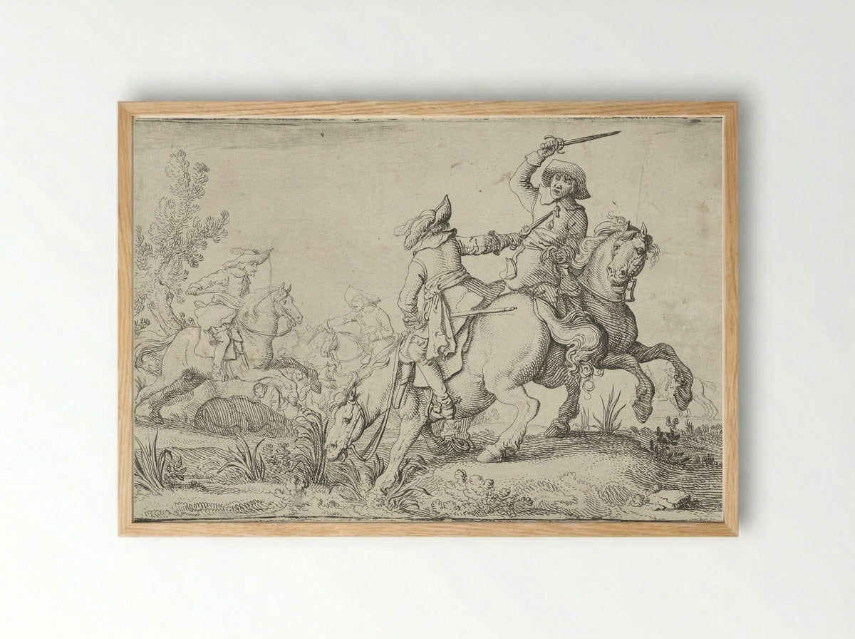 Gevecht tussen twee ruiters - Jan Martens de Jonge - Framed Print Wood