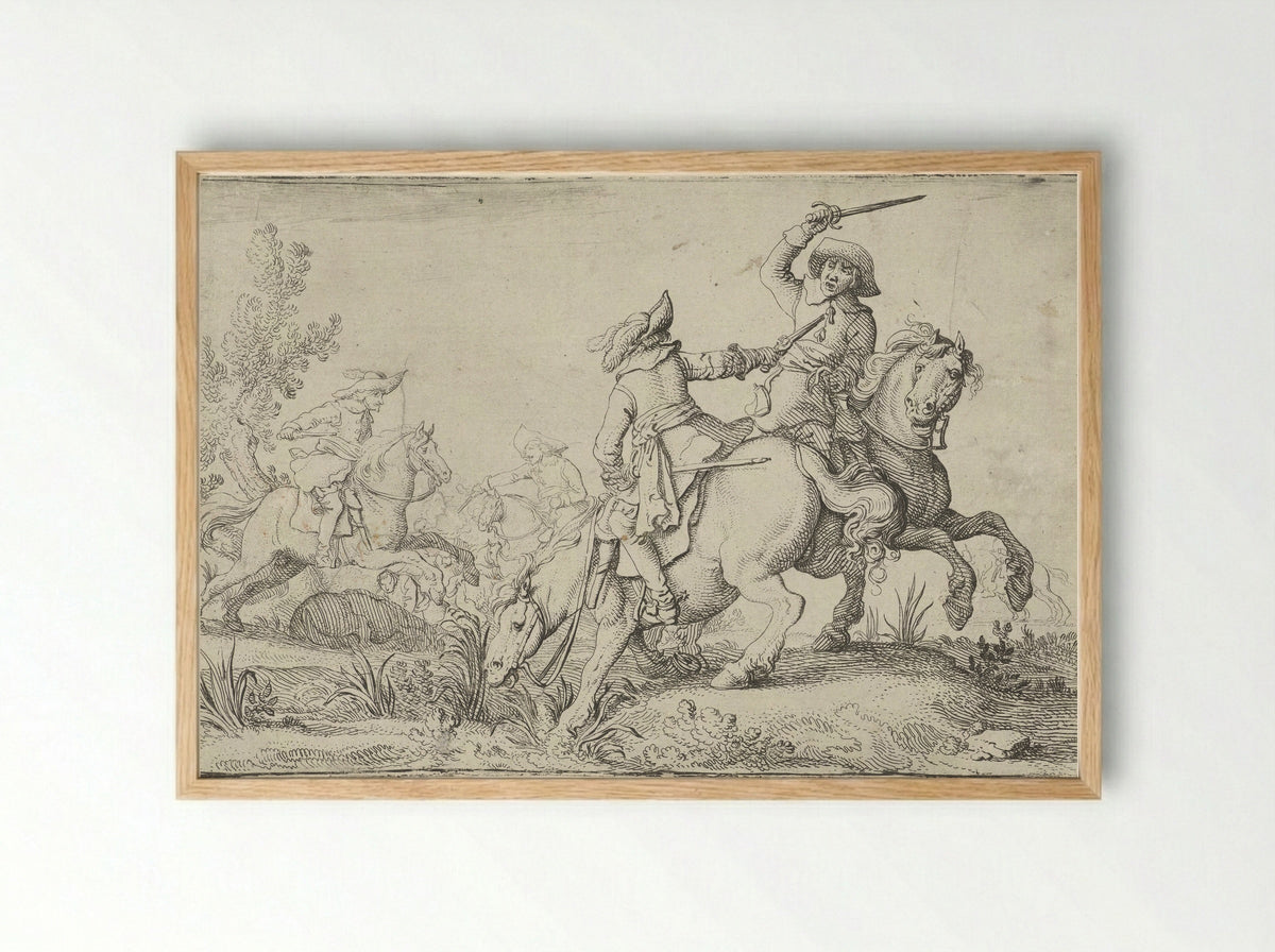 Gevecht tussen twee ruiters - Jan Martens de Jonge - Framed Print Wood