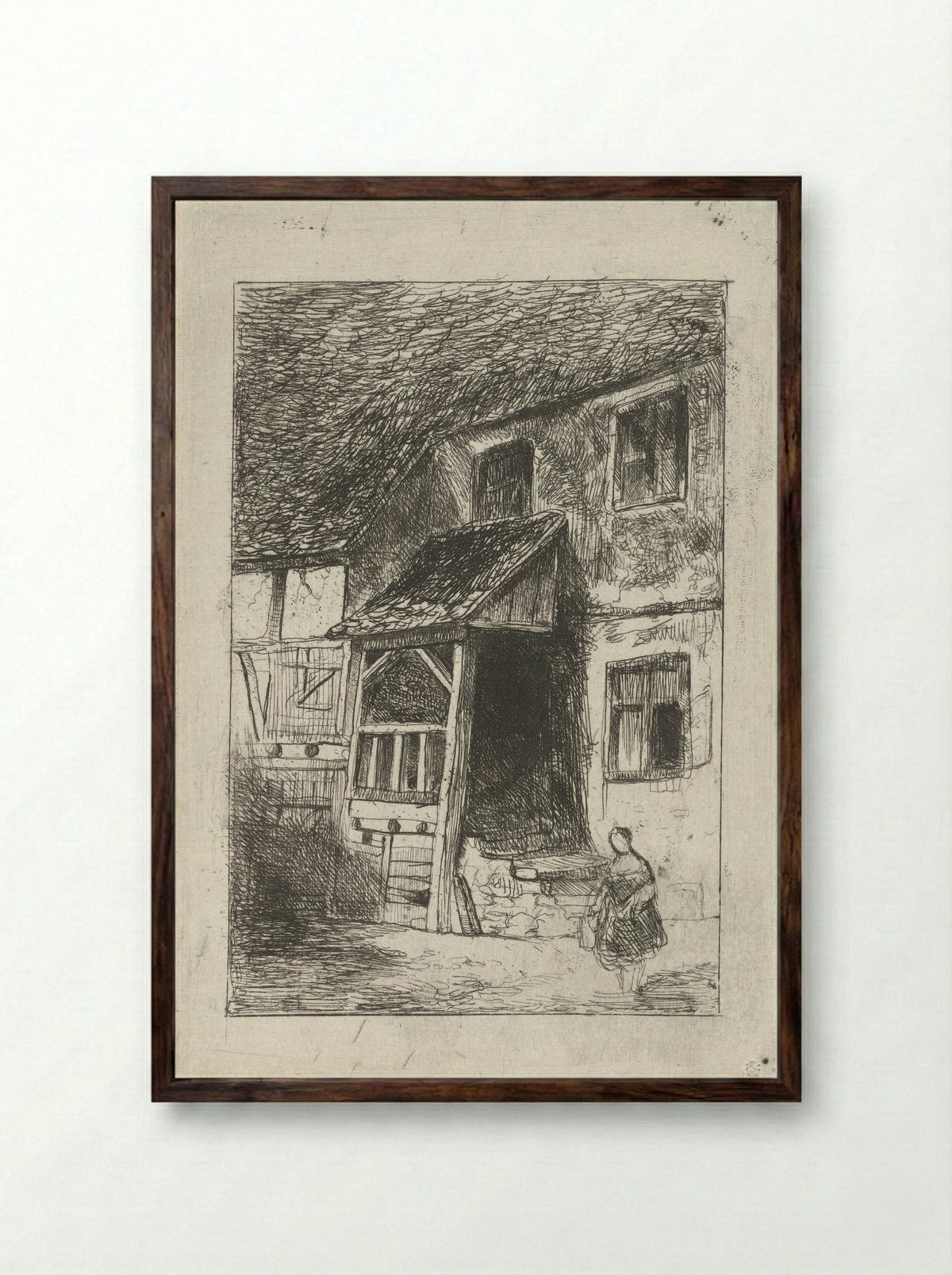 Gevel van een huis met een overdekte opgang - Jan Diederikus Kruseman - Framed Print Dark Wood