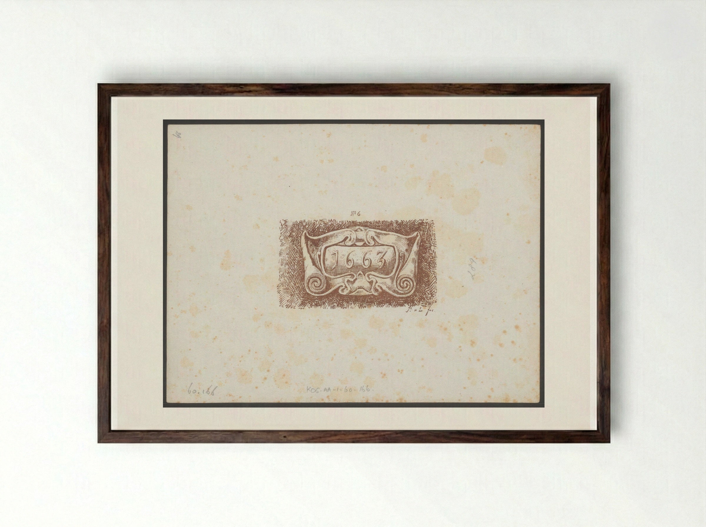 Gevelsteen met het jaartal 1663 - Jac van Looij - Framed Print Dark Wood