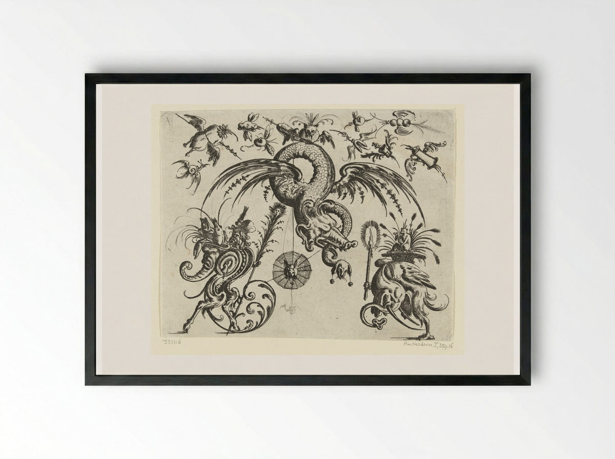Gevleugelde draak (Winged Dragon) - Christoph Jamnitzer - Framed Print Black