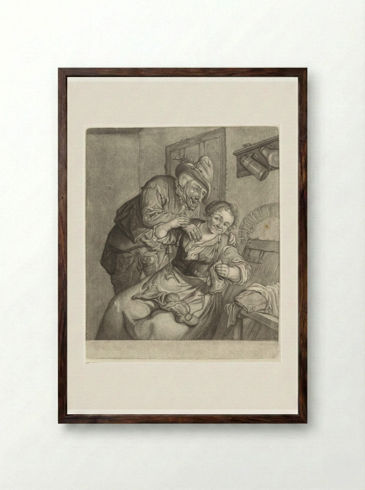 Gevoel (Sense of Touch) - Cornelis Dusart - Framed Print Dark Wood