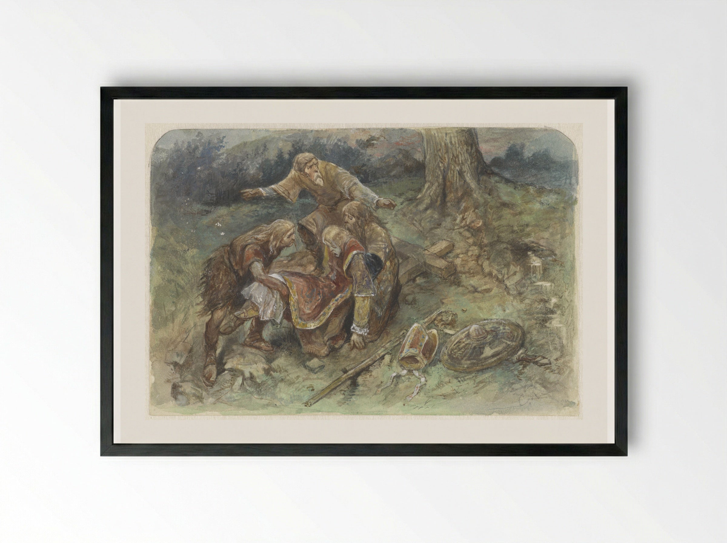 Gewonde Adalbert wordt weggedragen - Charles Rochussen - Framed Print Black