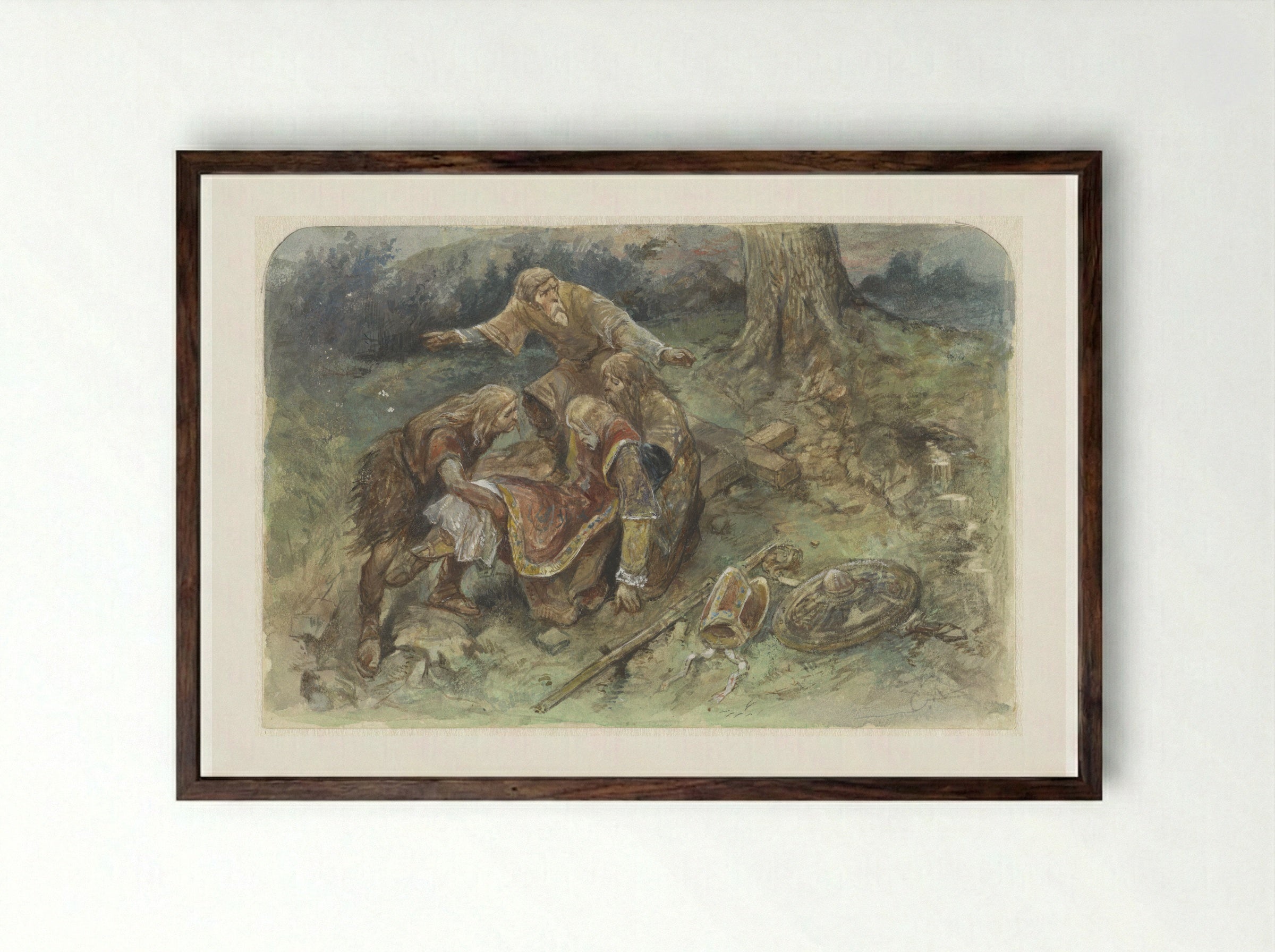 Gewonde Adalbert wordt weggedragen - Charles Rochussen - Framed Print Dark Wood