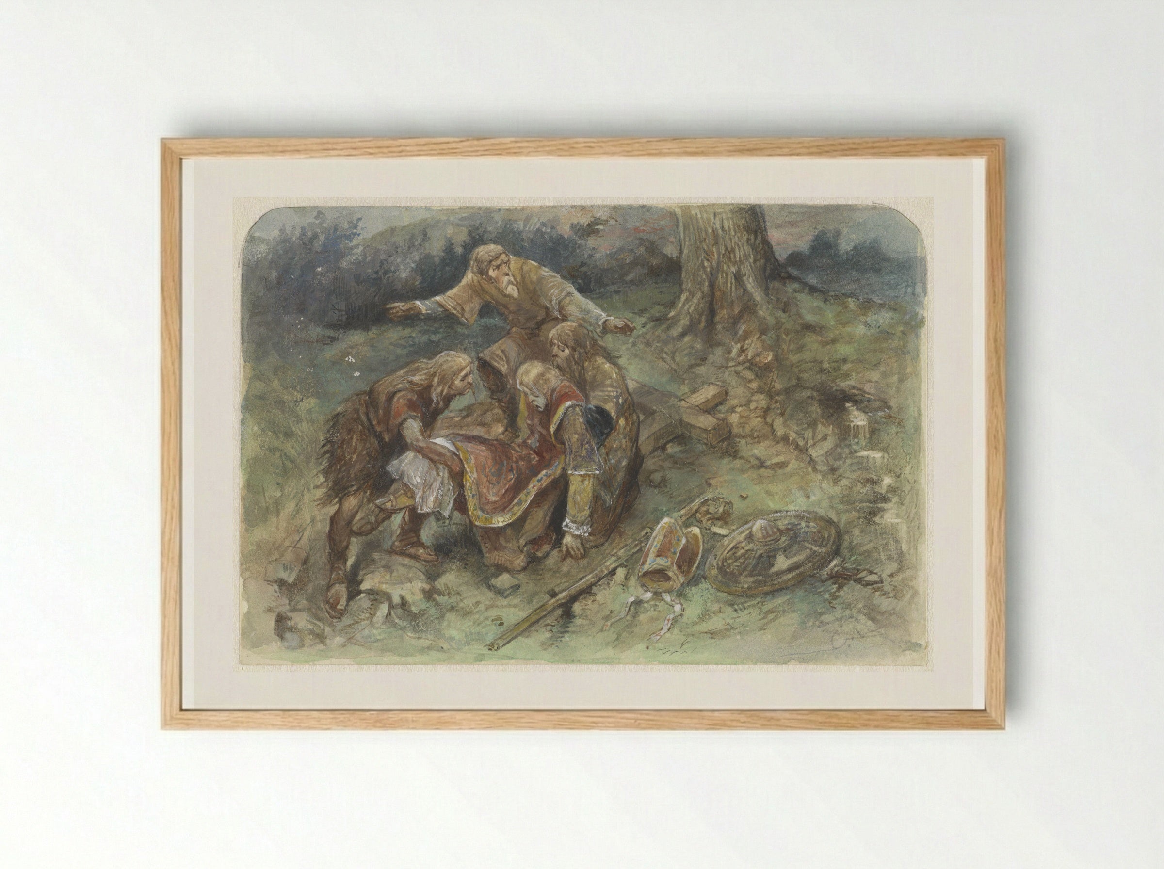 Gewonde Adalbert wordt weggedragen - Charles Rochussen - Framed Print Wood