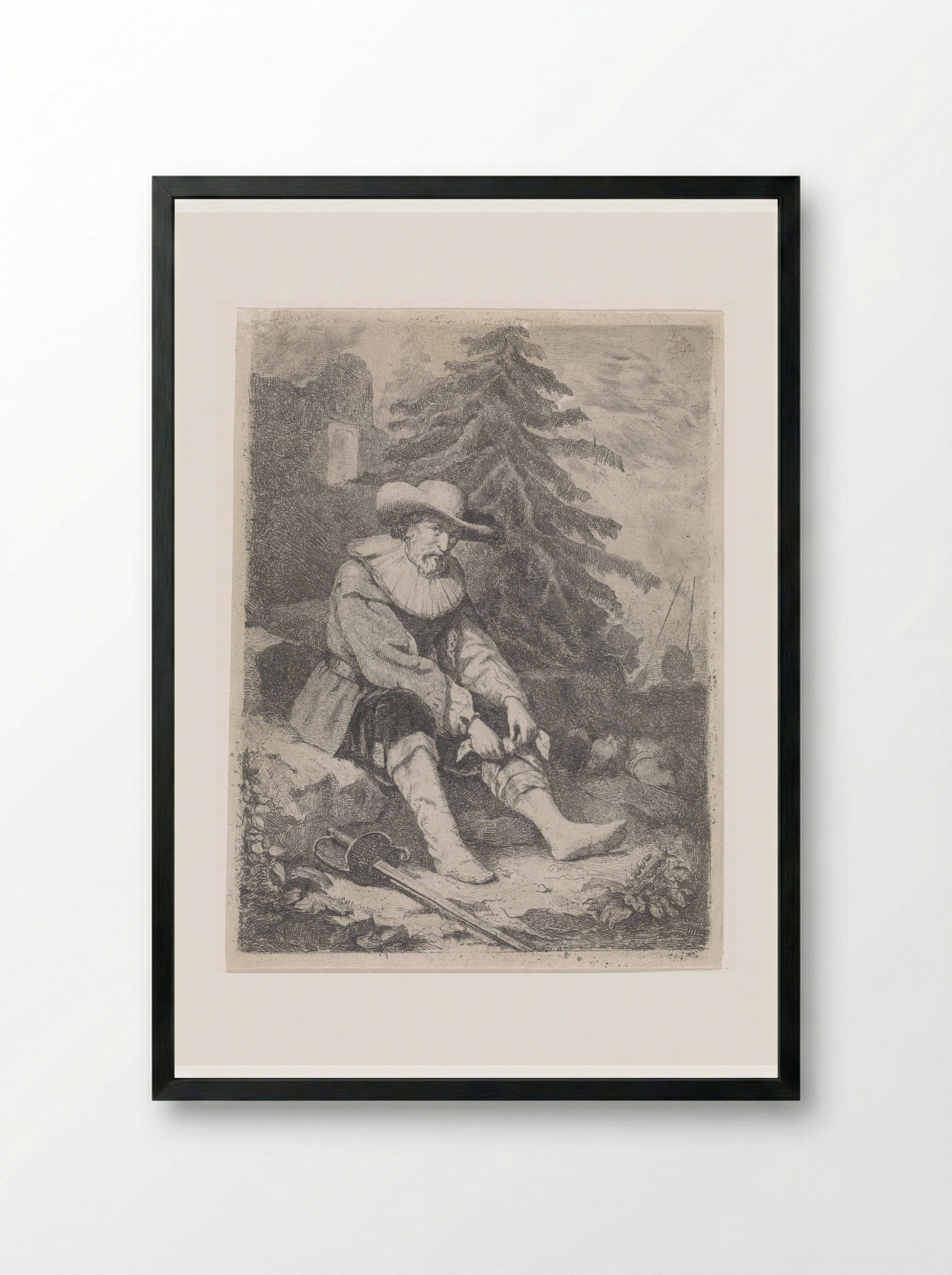 Gewonde krijgsman (Wounded Soldier) - David van der Kellen - Framed Print Black