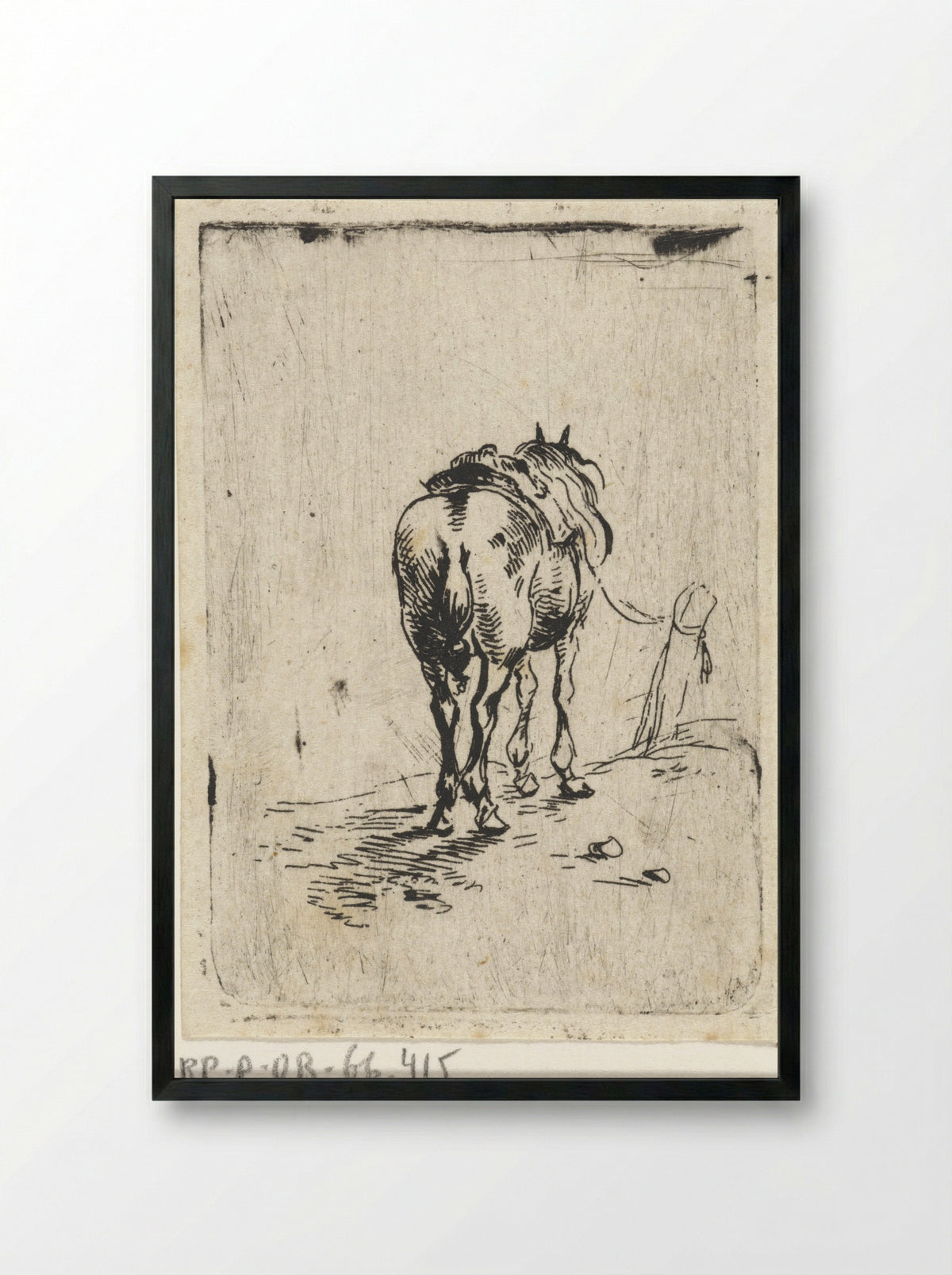 Gezadeld paard van achteren gezien - Pieter Cornelisz. Verbeeck - Framed Print Black
