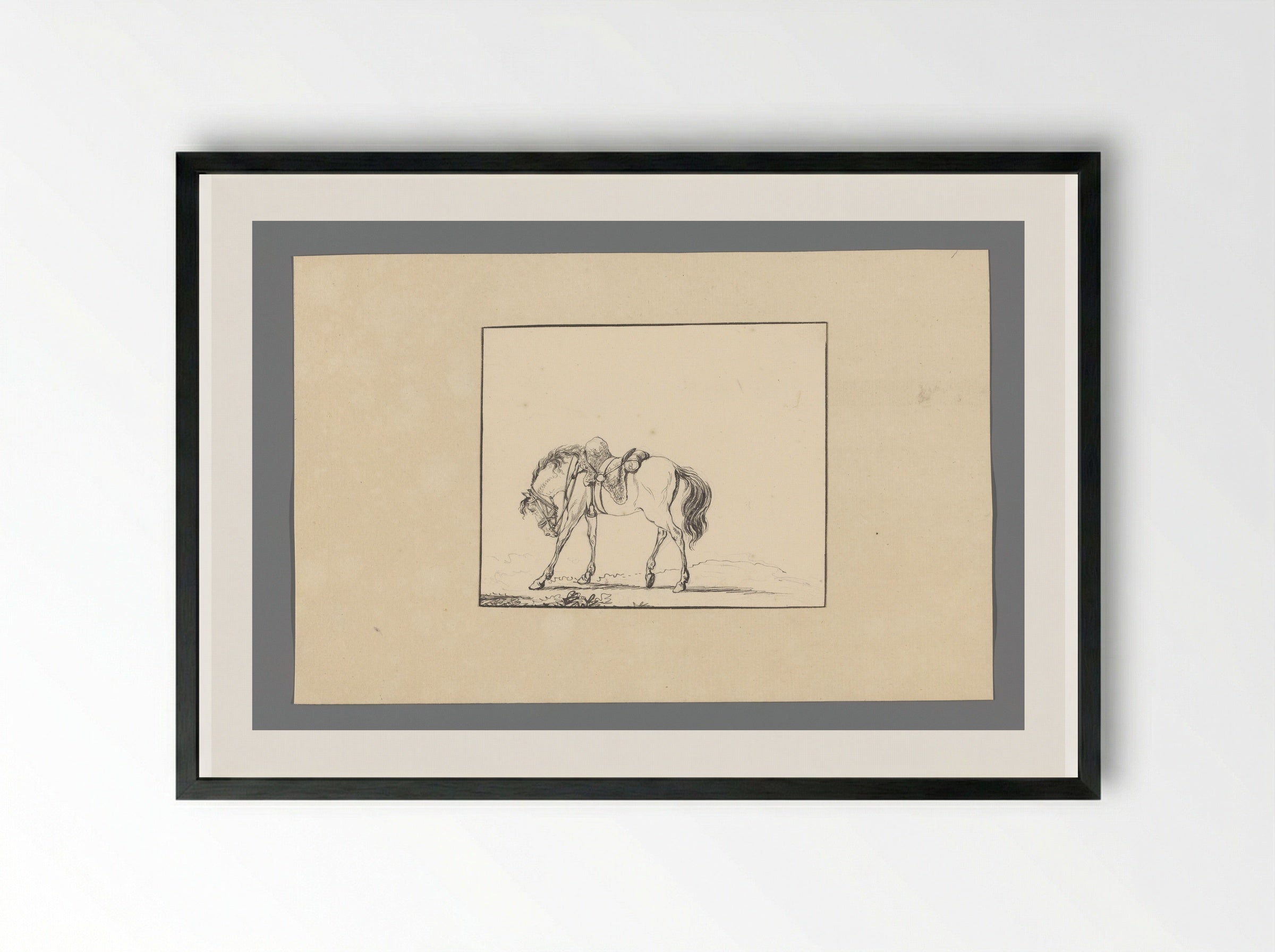 Gezadeld paard - David Pièrre Giottino Humbert de Superville - Framed Print Black