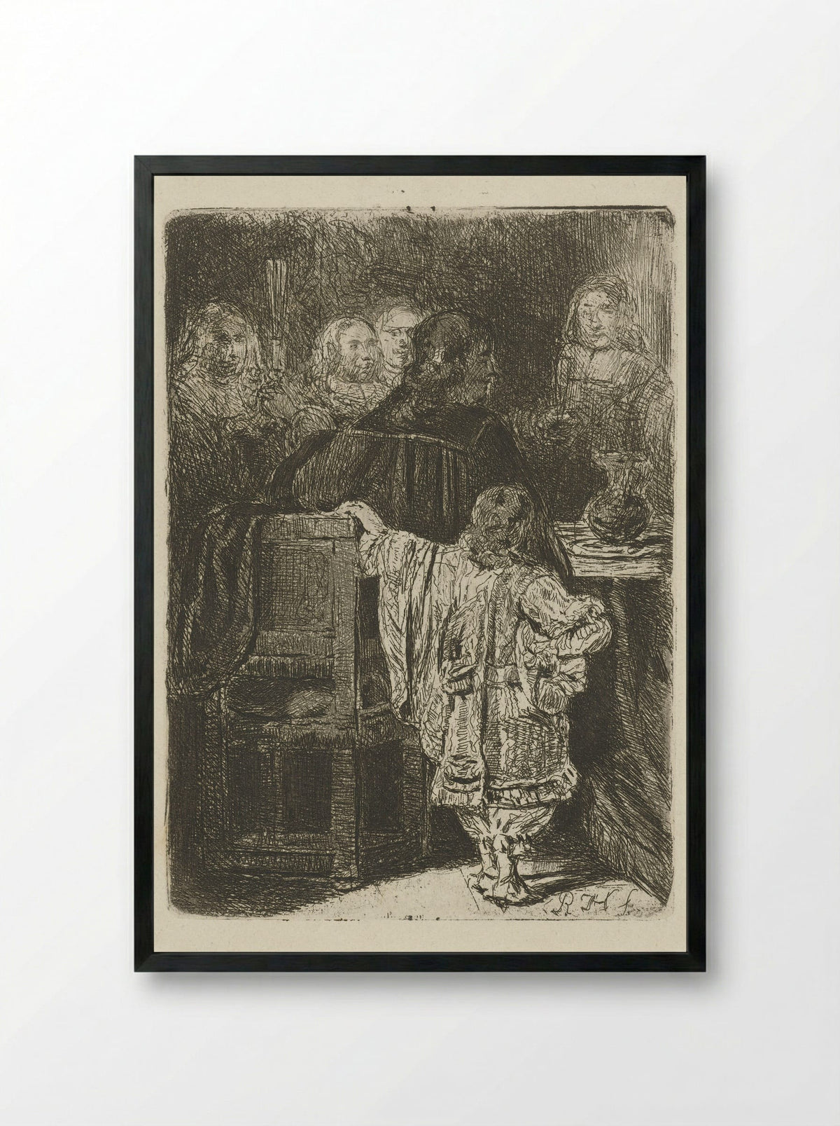 Gezelschap bij een stoel en tafel - Huib van Hove Bz - Framed Print Black