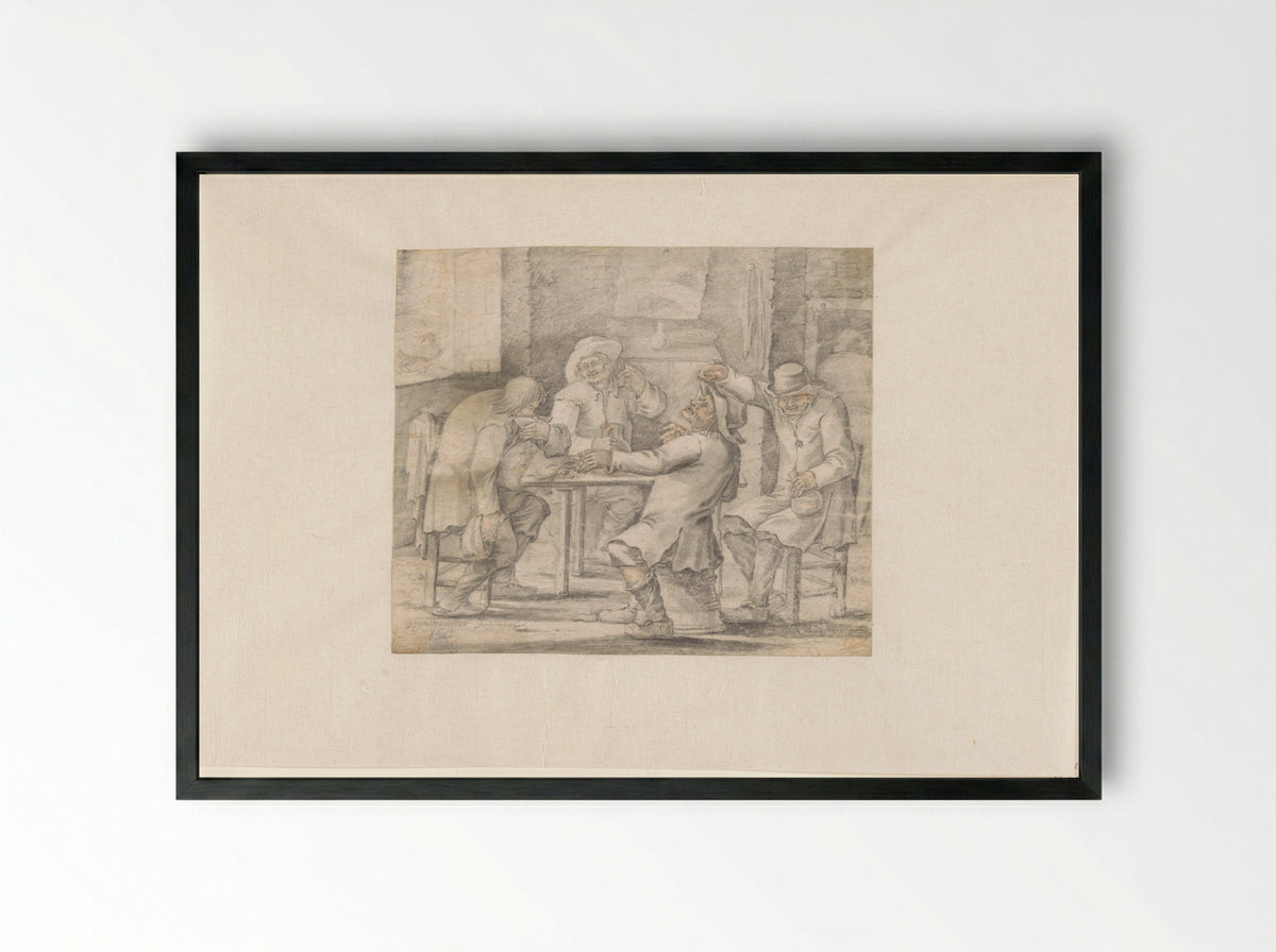 Gezelschap drinkende boeren (Company of Drinking Peasants) - D. van 's Gravenweert - Framed Print Black