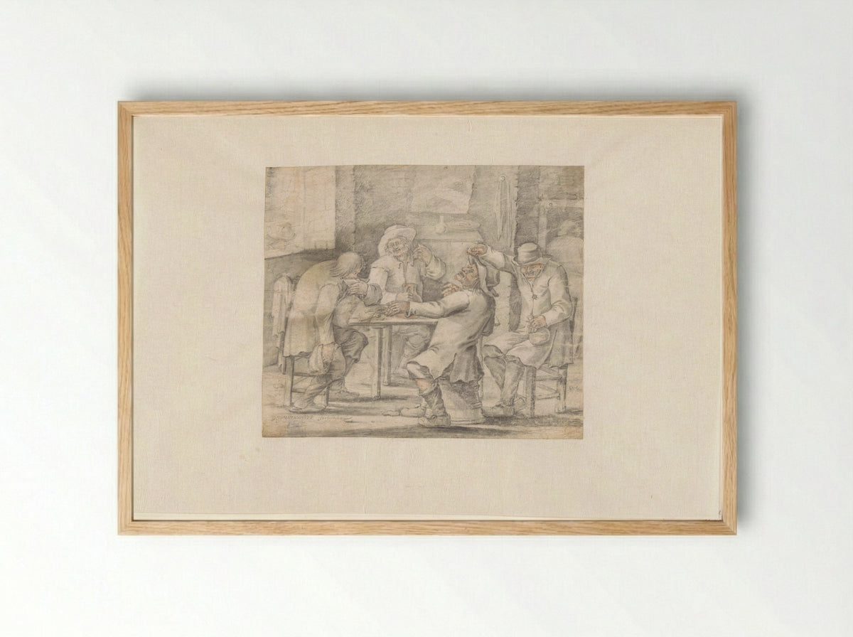 Gezelschap drinkende boeren (Company of Drinking Peasants) - D. van 's Gravenweert - Framed Print Wood