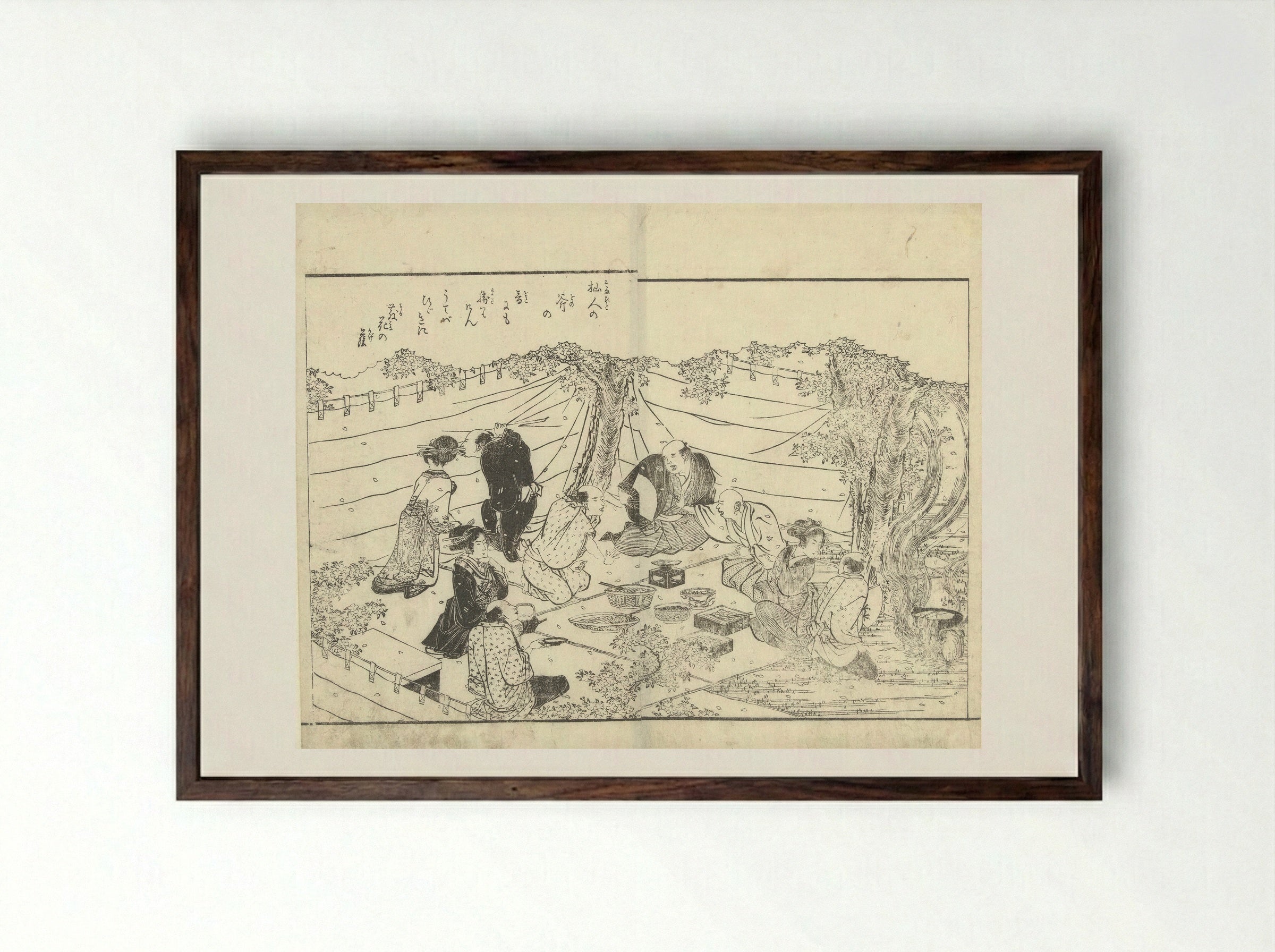 Gezelschap onder een kersenboom - Katsukawa Shuntei - Framed Print Dark Wood
