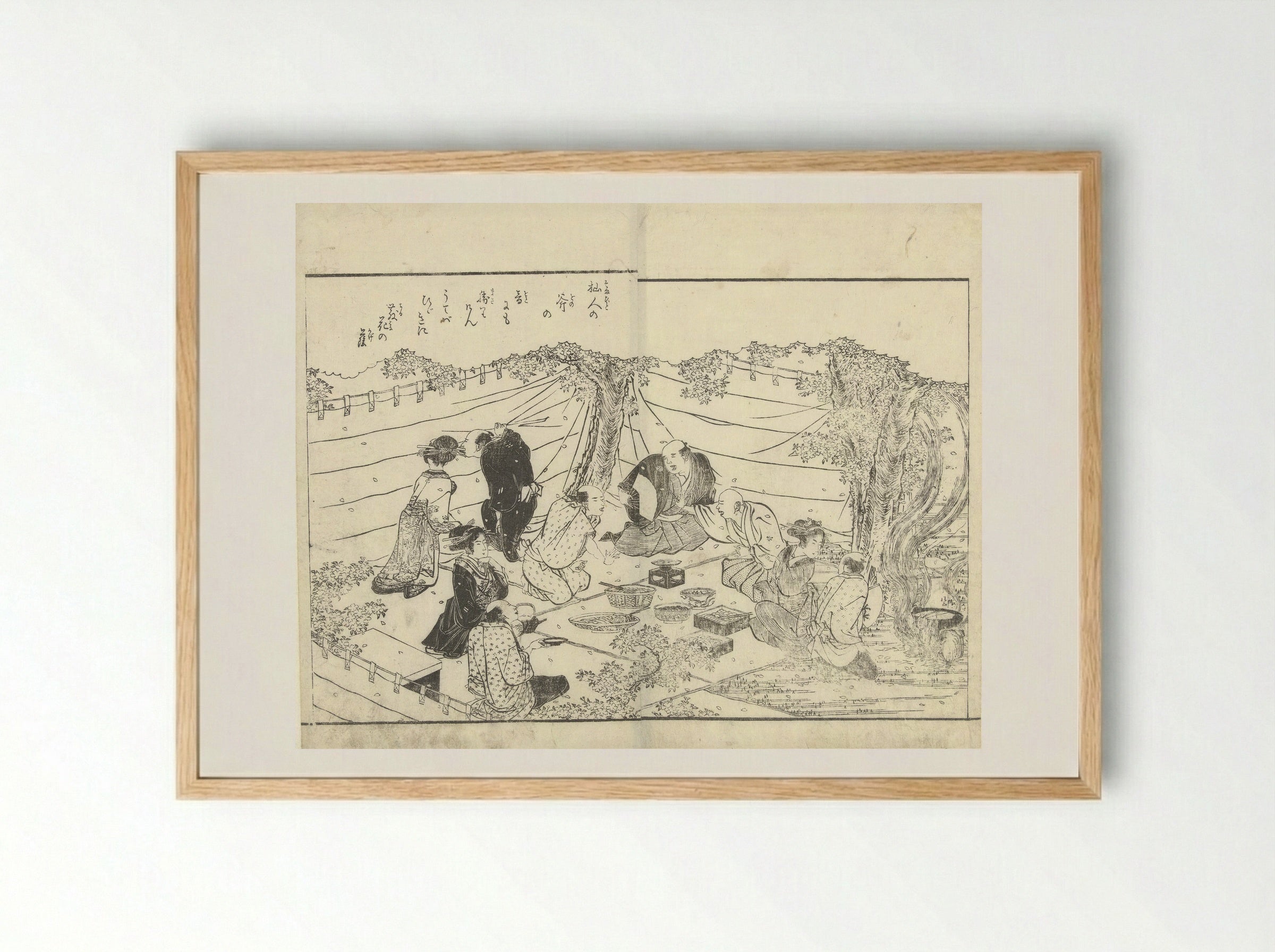 Gezelschap onder een kersenboom - Katsukawa Shuntei - Framed Print Wood