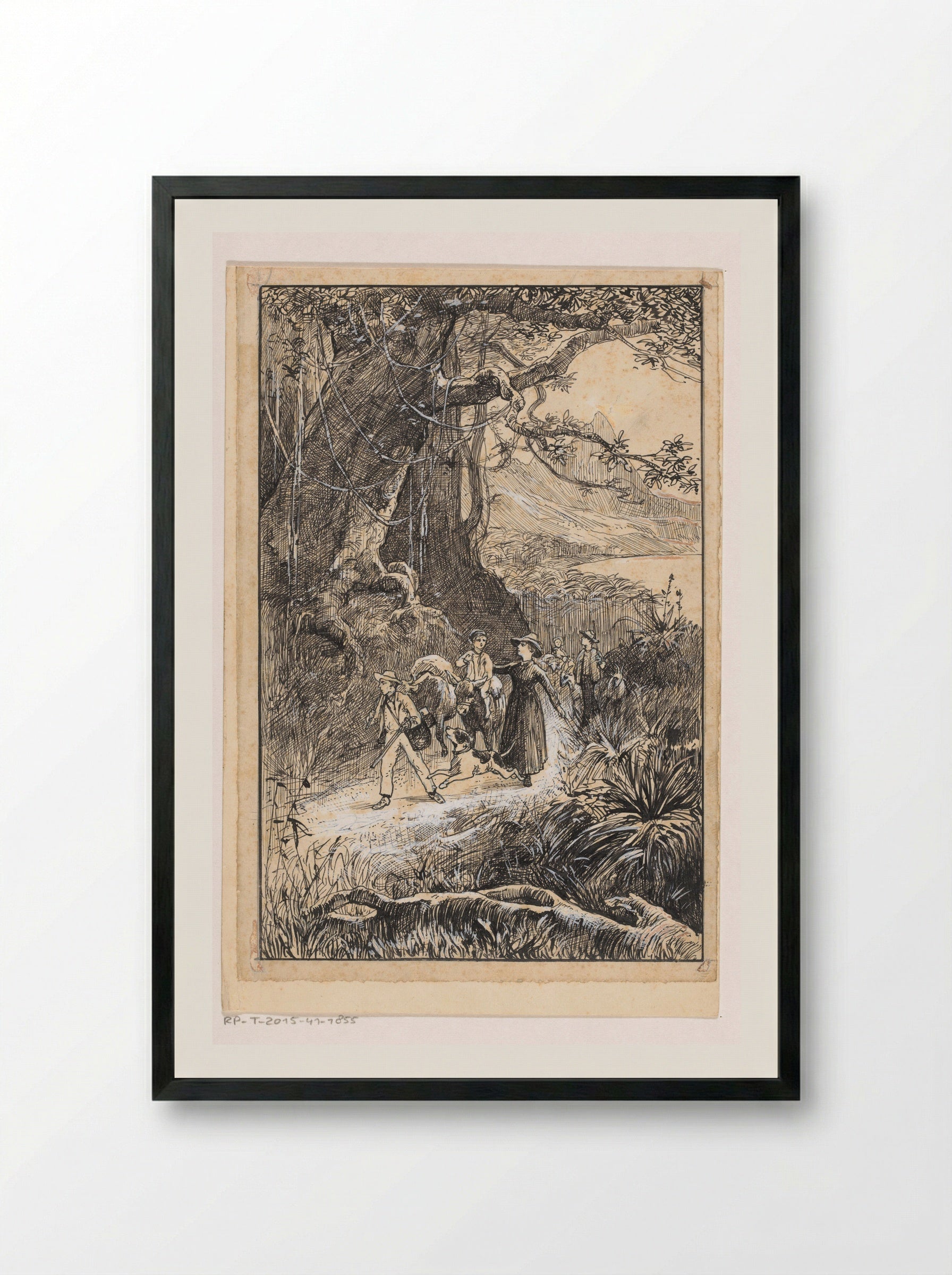 Gezelschap trekt door een landschap - Willem Wenckebach - Framed Print Black