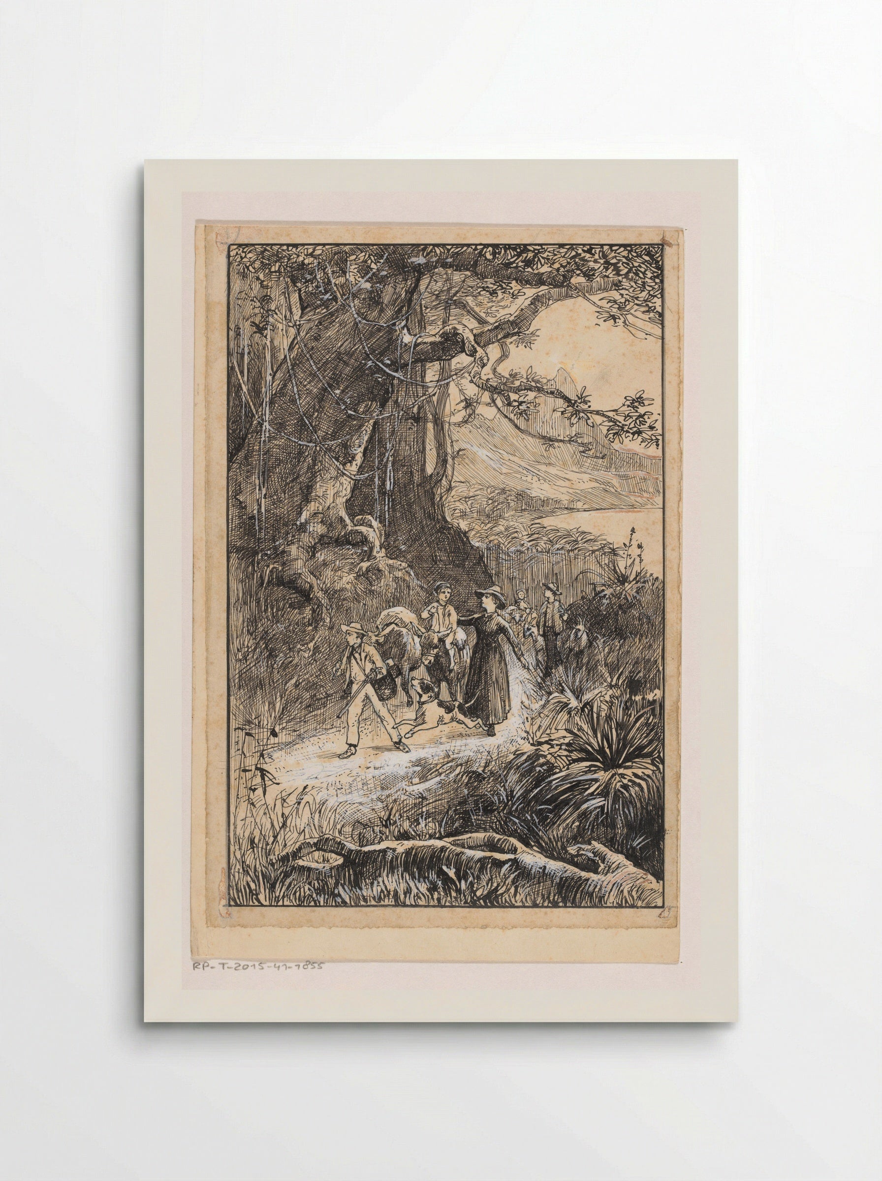 Gezelschap trekt door een landschap - Willem Wenckebach - Poster