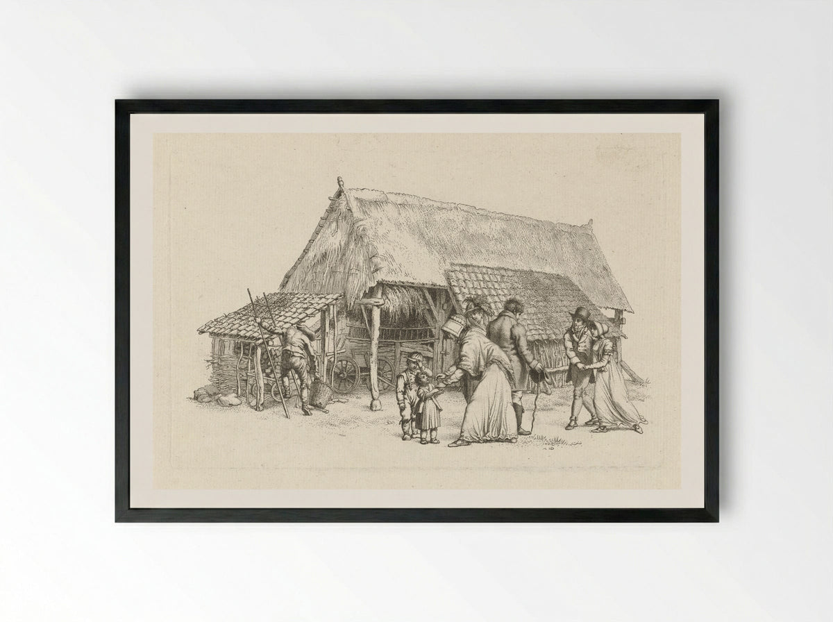 Gezelschap voor een boerenschuur - Jacob Ernst Marcus - Framed Print Black