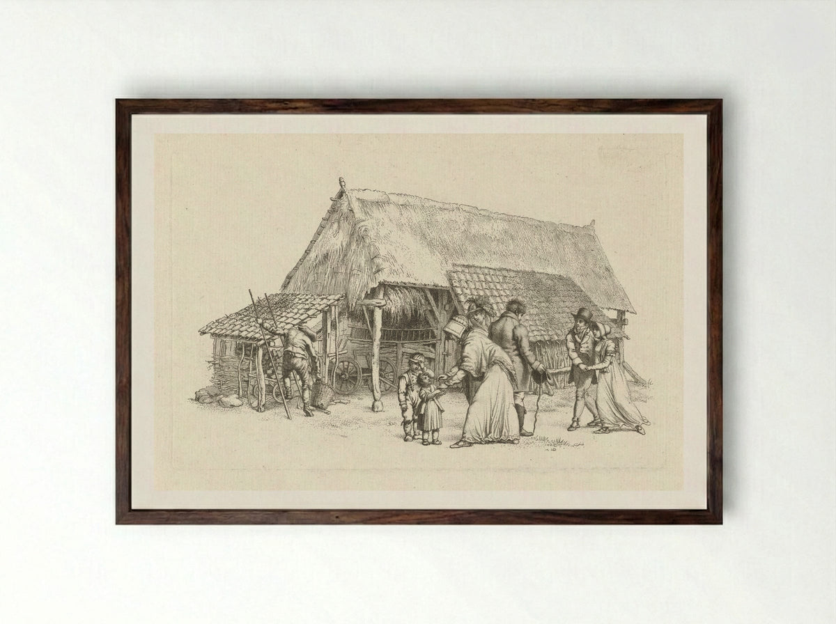 Gezelschap voor een boerenschuur - Jacob Ernst Marcus - Framed Print Dark Wood
