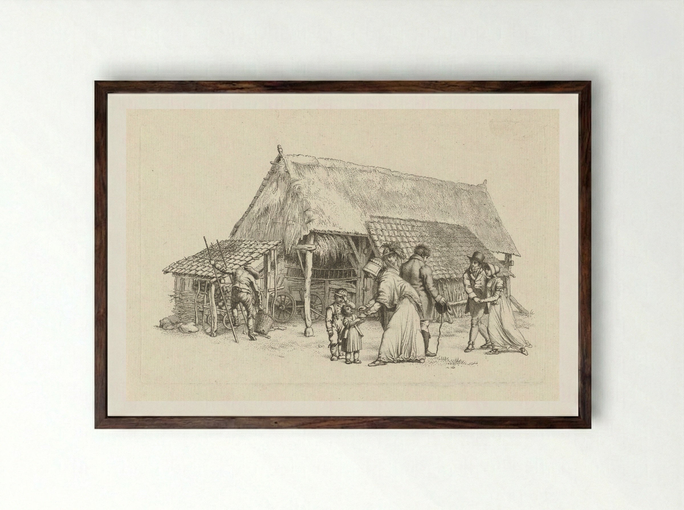 Gezelschap voor een boerenschuur - Jacob Ernst Marcus - Framed Print Dark Wood