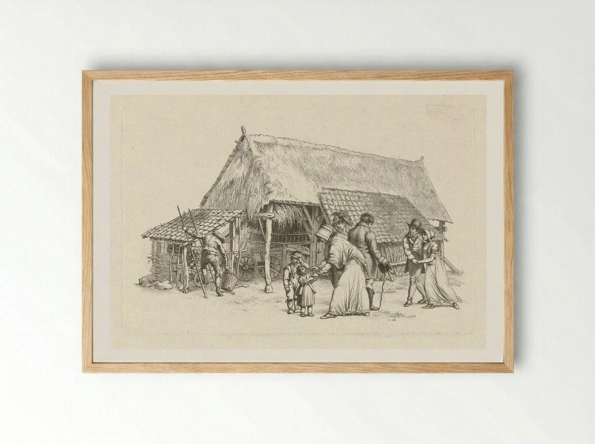 Gezelschap voor een boerenschuur - Jacob Ernst Marcus - Framed Print Wood
