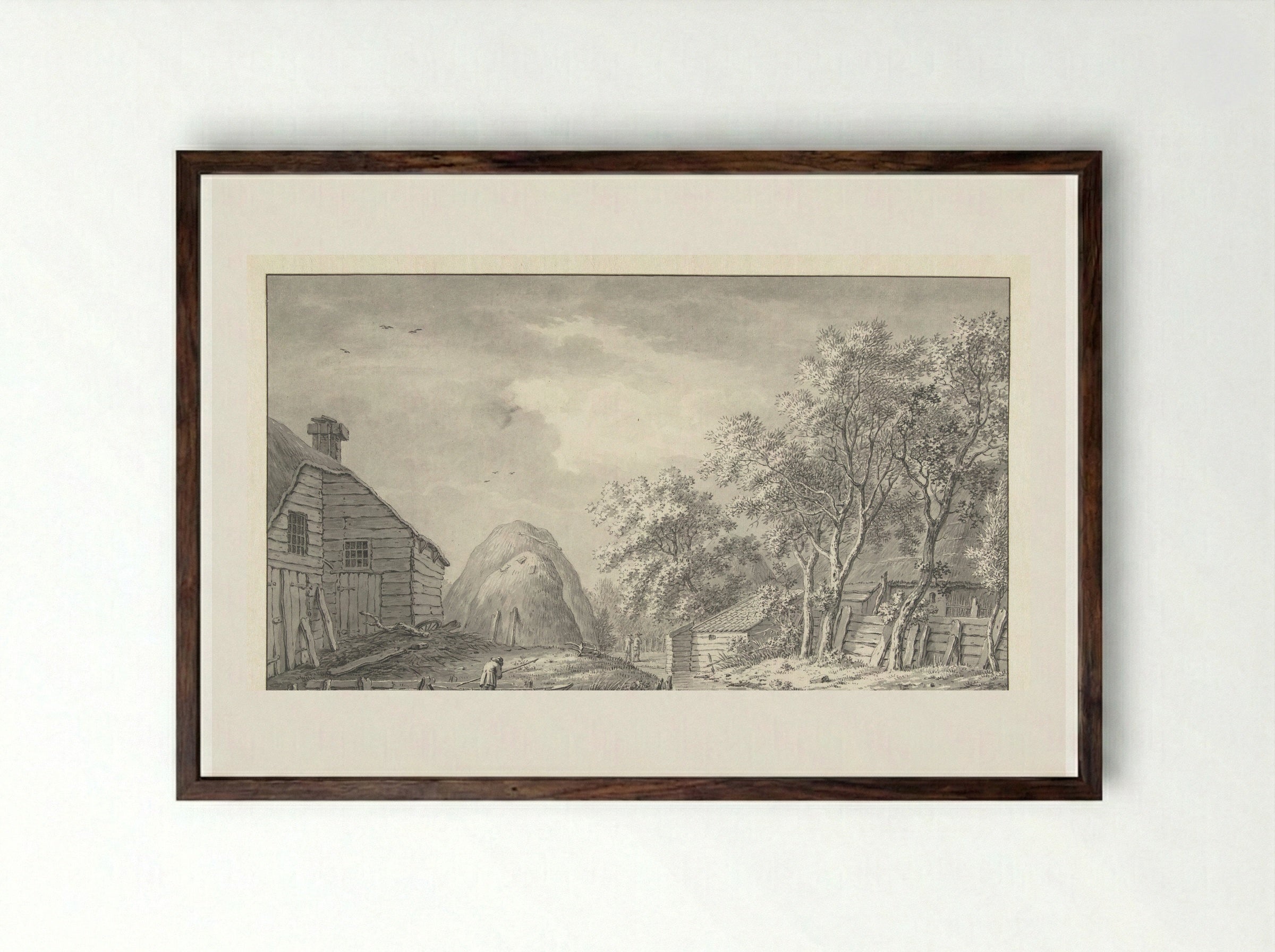 Gezicht aan een vaart met een hengelaar - Hermanus van Brussel - Framed Print Dark Wood