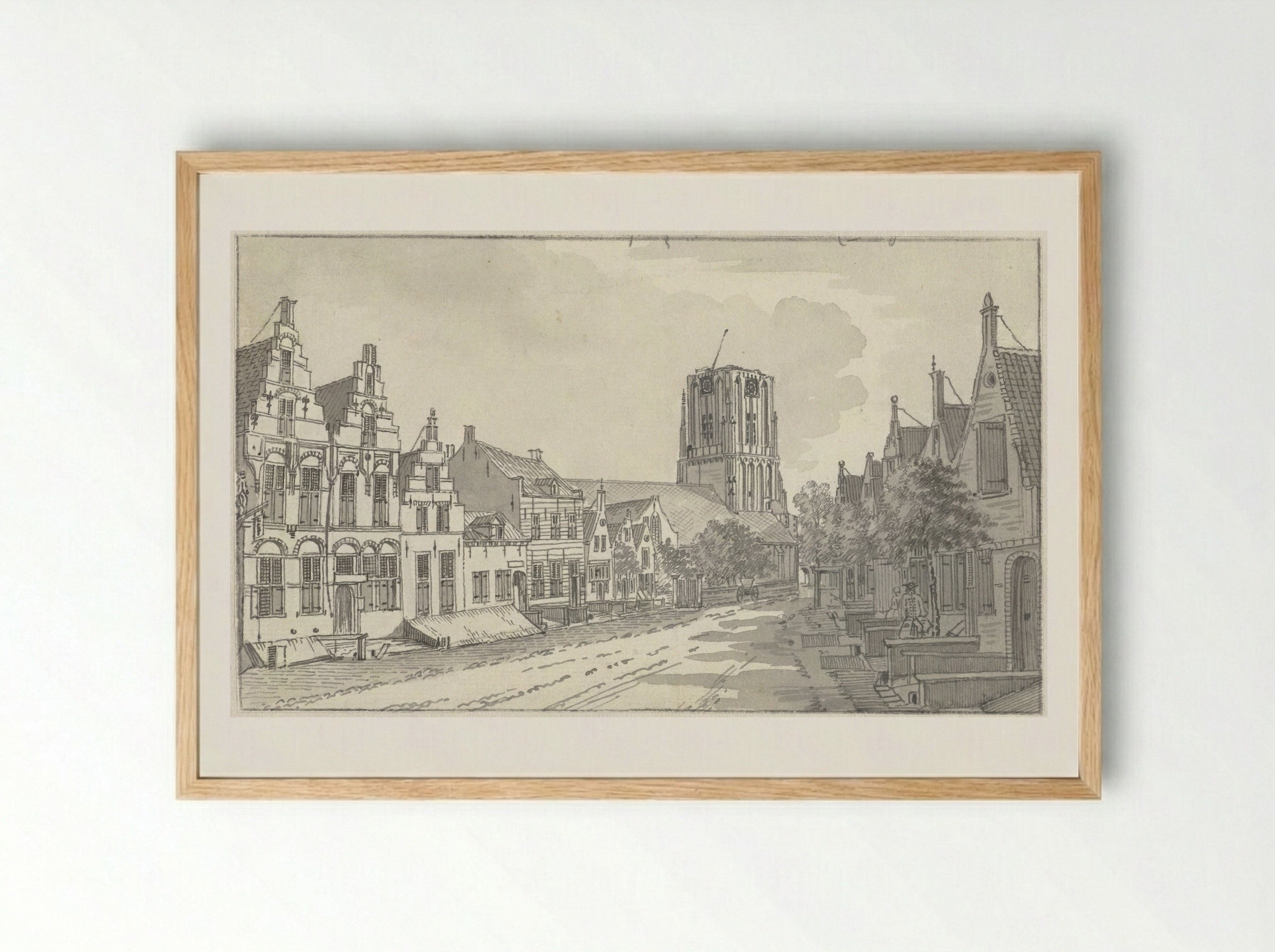 Gezicht door de Kerkstraat op de kerk te Workum - Jan de Beijer - Framed Print Wood