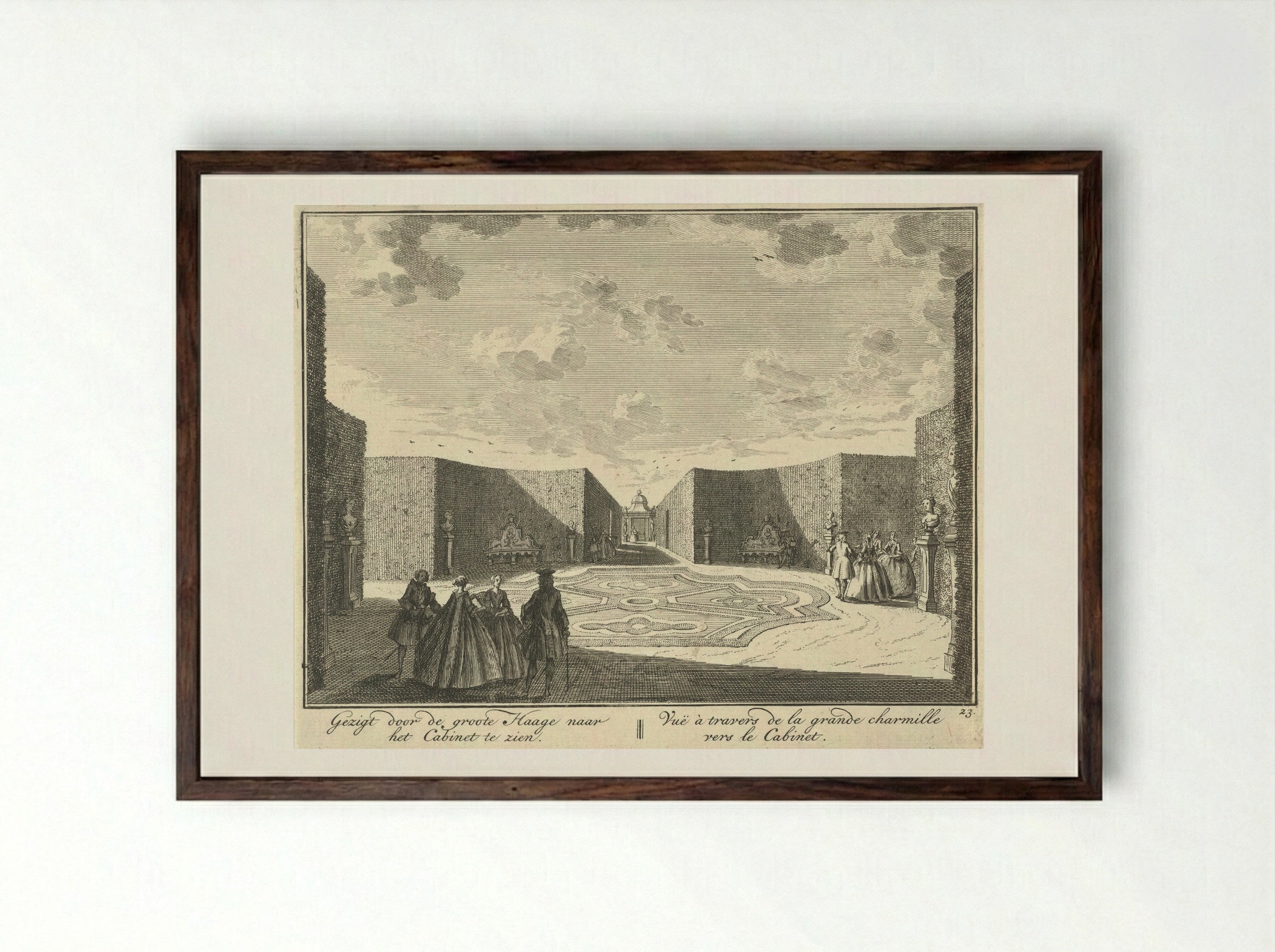 Gezicht door de grote haag op het kabinet in de tuin van Huis ter Meer te Maarssen - Hendrik de Leth - Framed Print Dark Wood