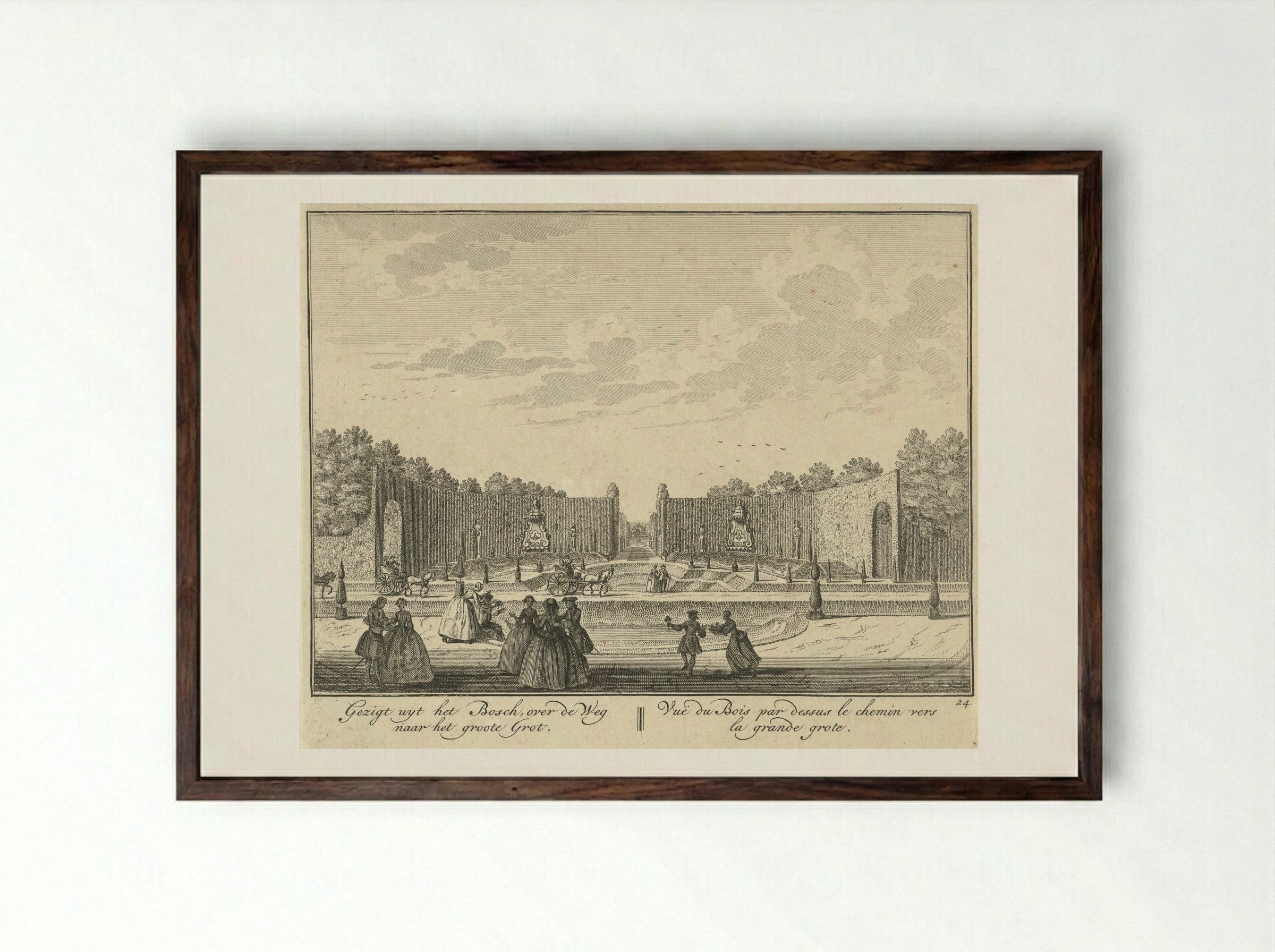 Gezicht door een haag op de grote grot in de tuin van Huis ter Meer te Maarssen - Hendrik de Leth - Framed Print Dark Wood