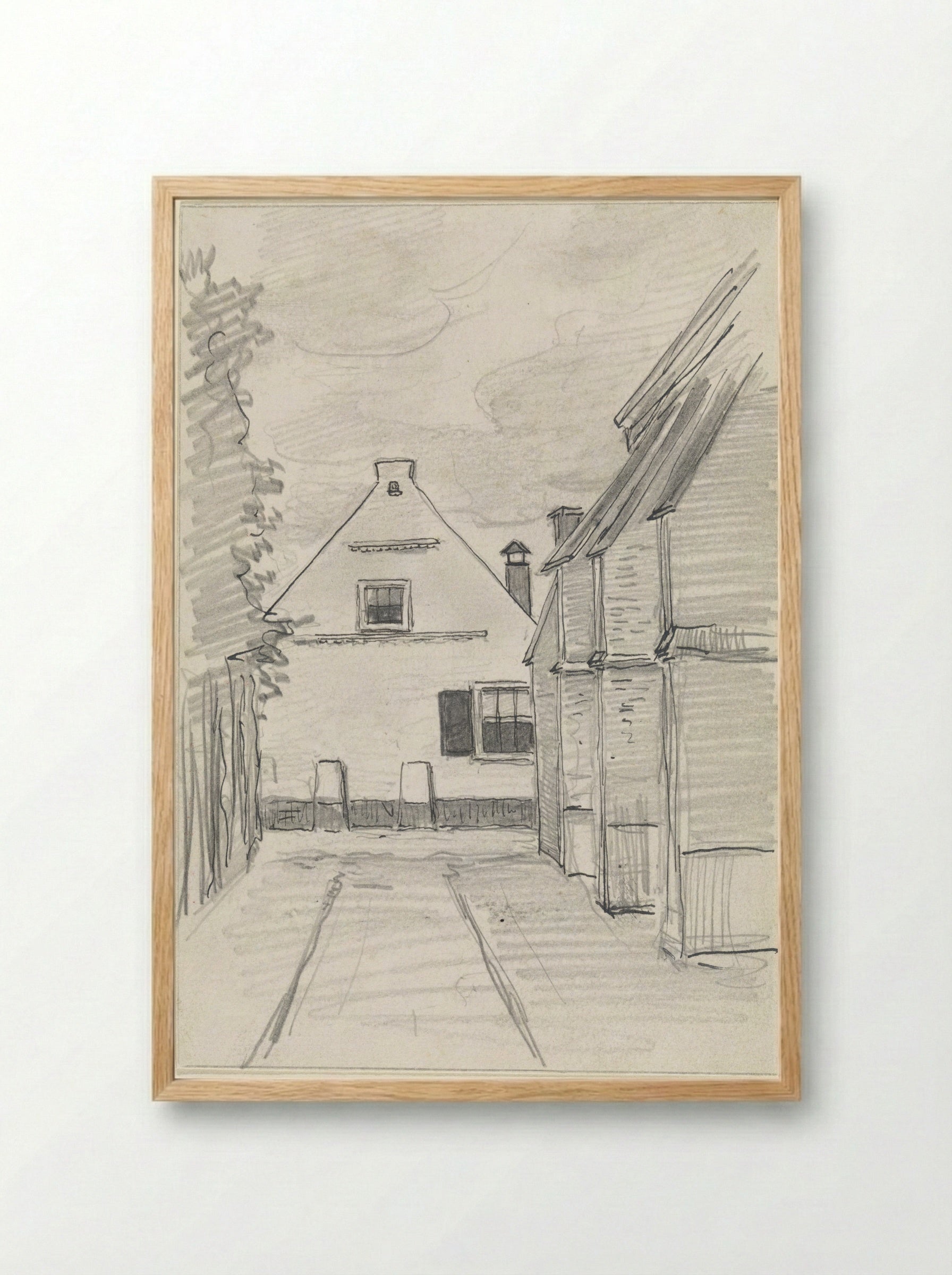 Gezicht door een straat op een huis - Jan van Essen - Framed Print Wood