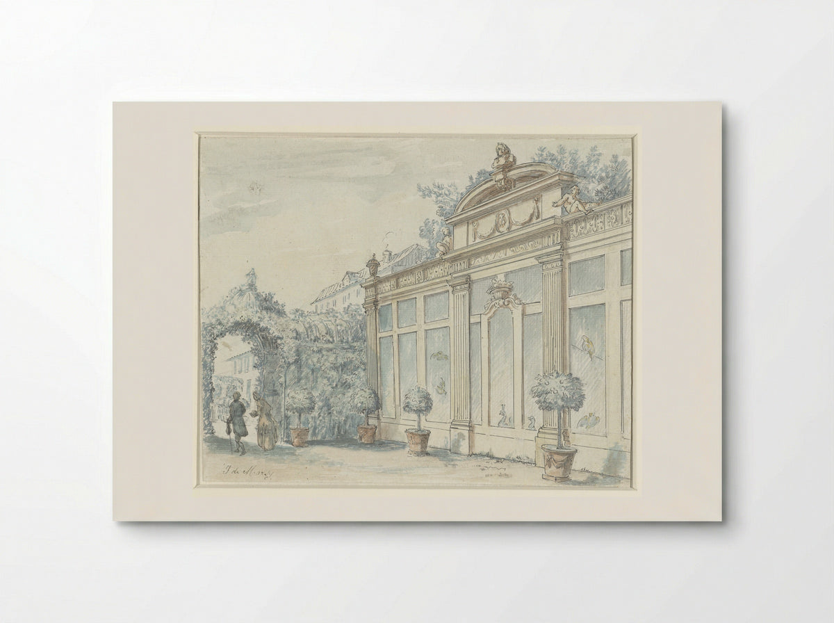 Gezicht in een Franse tuin met heer en dame - J. de Marsy - Poster