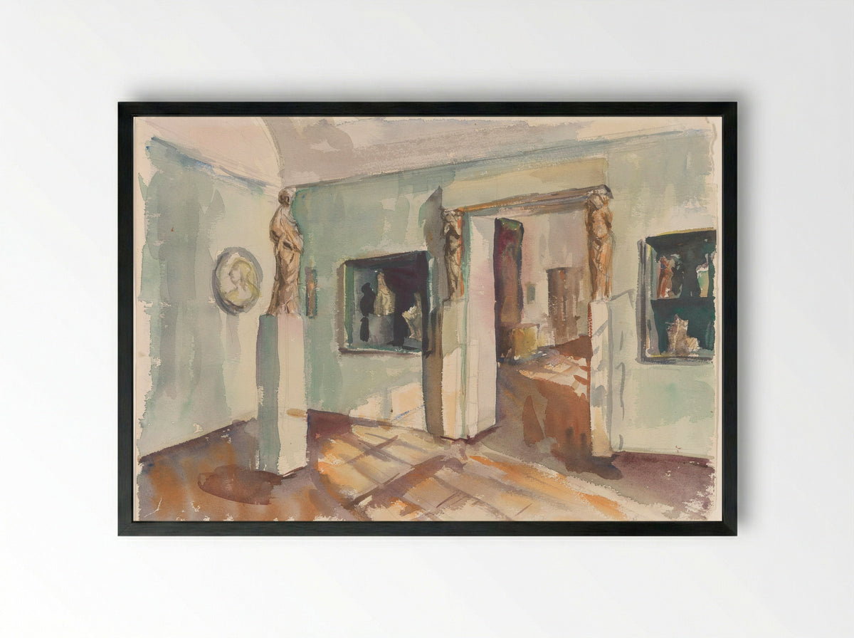Gezicht in een zaal van het Rijksmuseum: beeldhouwwerken - Constantia van Lynden - Framed Print Black