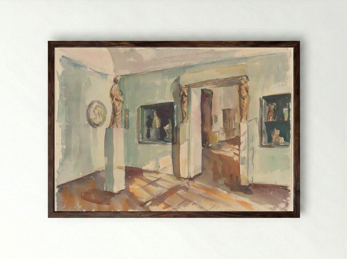 Gezicht in een zaal van het Rijksmuseum: beeldhouwwerken - Constantia van Lynden - Framed Print Dark Wood