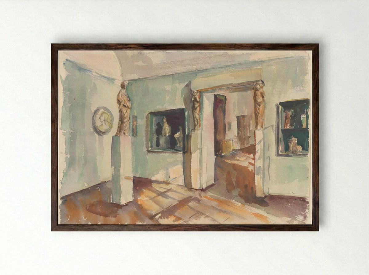 Gezicht in een zaal van het Rijksmuseum: beeldhouwwerken - Constantia van Lynden - Framed Print Dark Wood