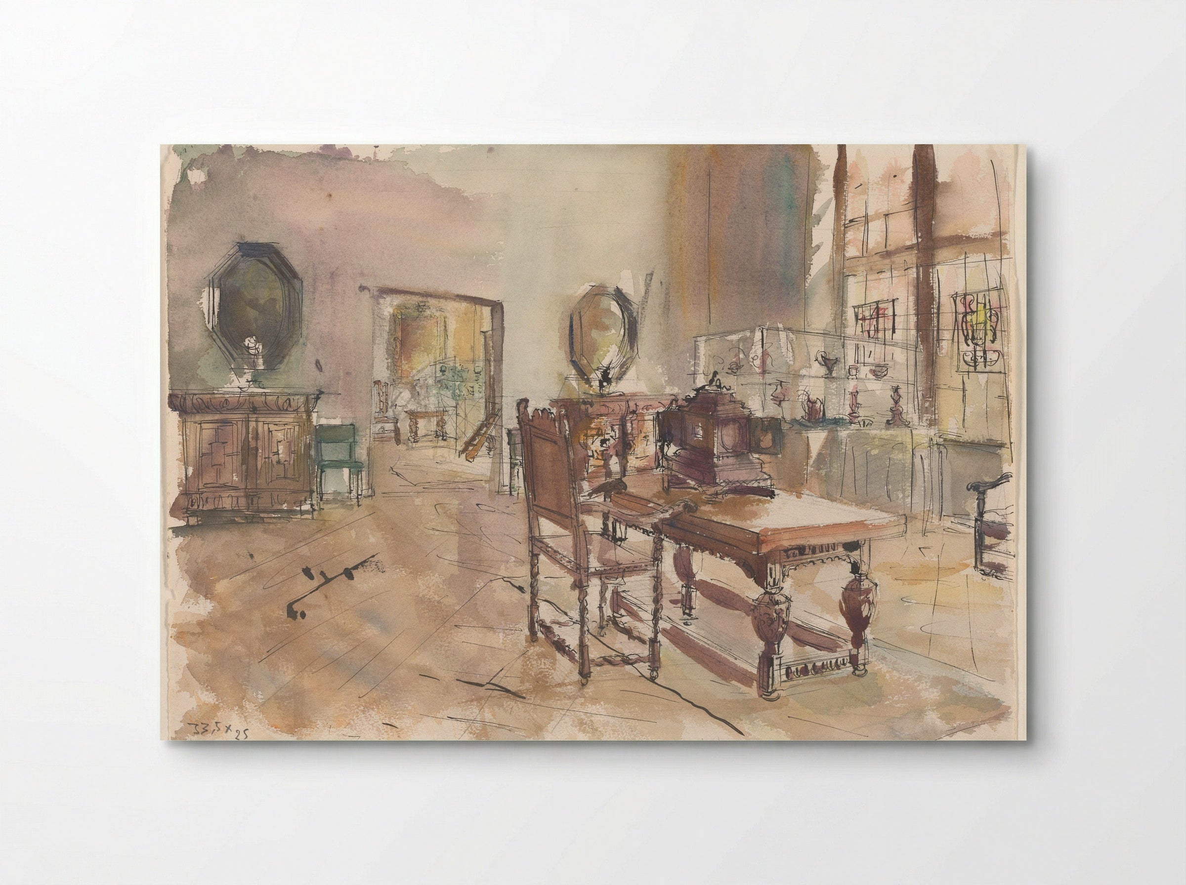 Gezicht in een zaal van het Rijksmuseum: tafel, kasten en vitrines - Constantin de Lynden - Poster