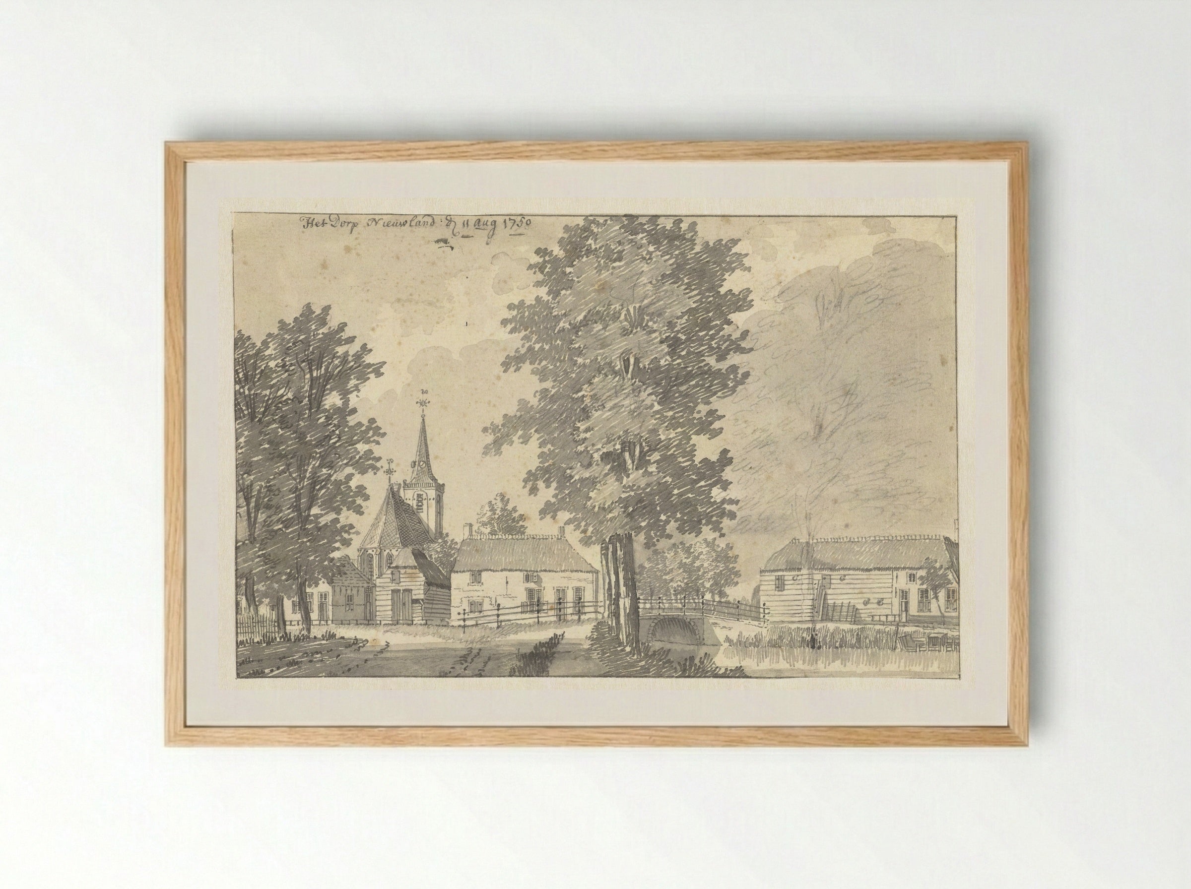Gezicht in het dorp Nieuwland, met de kerk - Jan de Beijer - Framed Print Wood