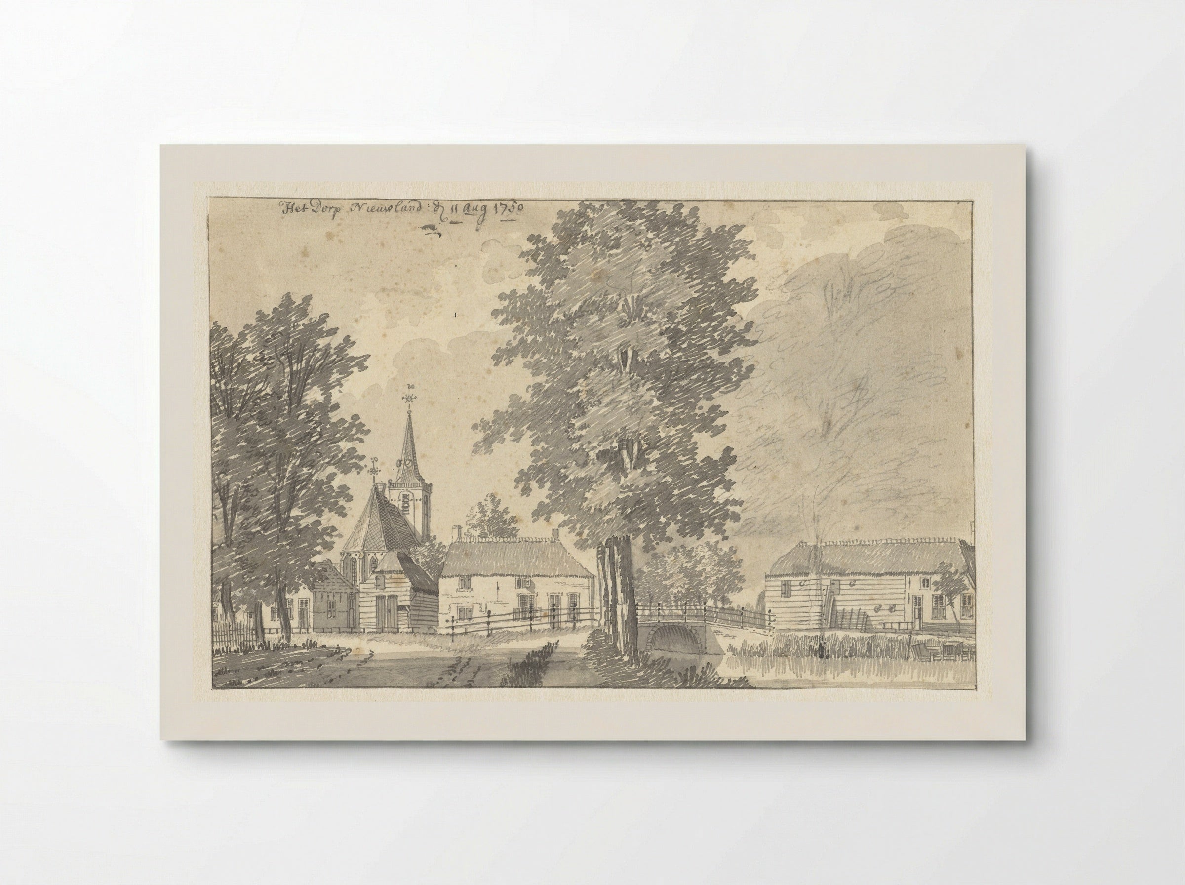 Gezicht in het dorp Nieuwland, met de kerk - Jan de Beijer - Poster