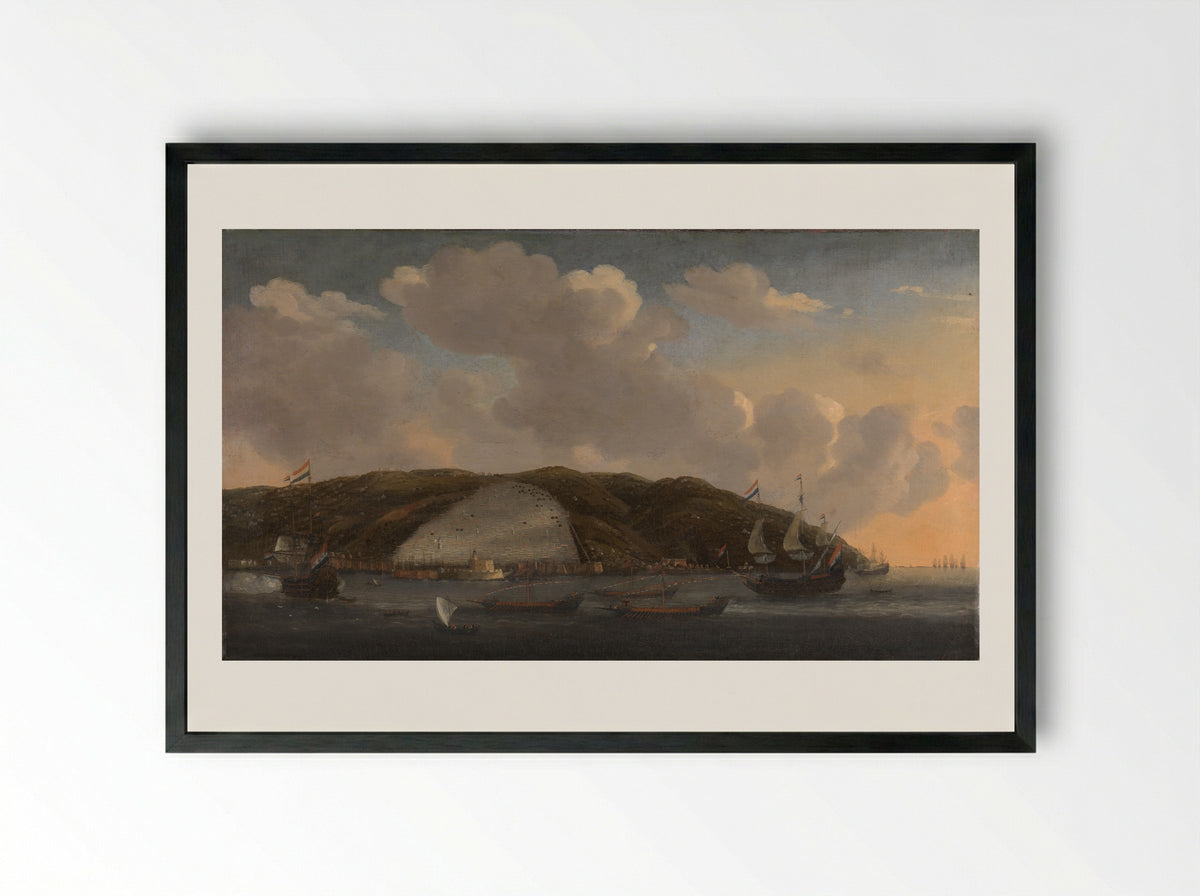 Gezicht op Algiers met Michiel Adriaenszoon de Ruyters schip 'De Liefde' - Admiraliteit van Amsterdam - Framed Print Black