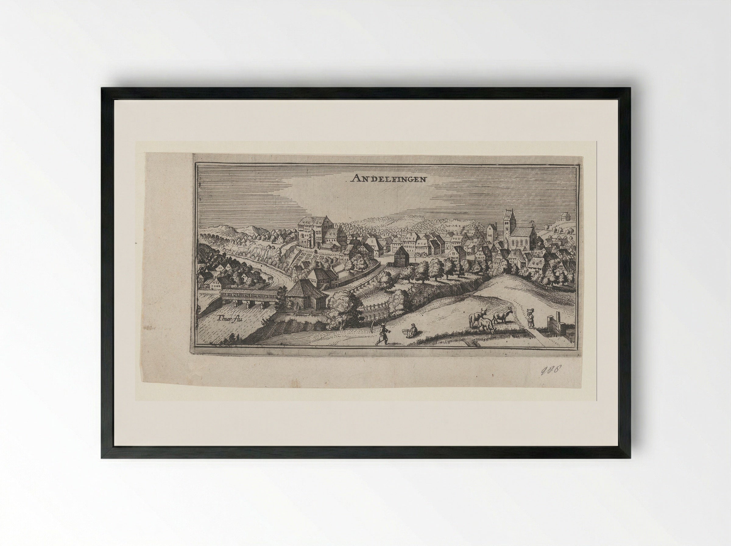 Gezicht op Andelfingen - Matthäus Merian (I) - Framed Print Black