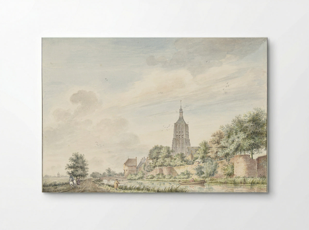 Gezicht op Asperen met de stadsmuren en de kerktoren - Jacobus Versteegen - Poster