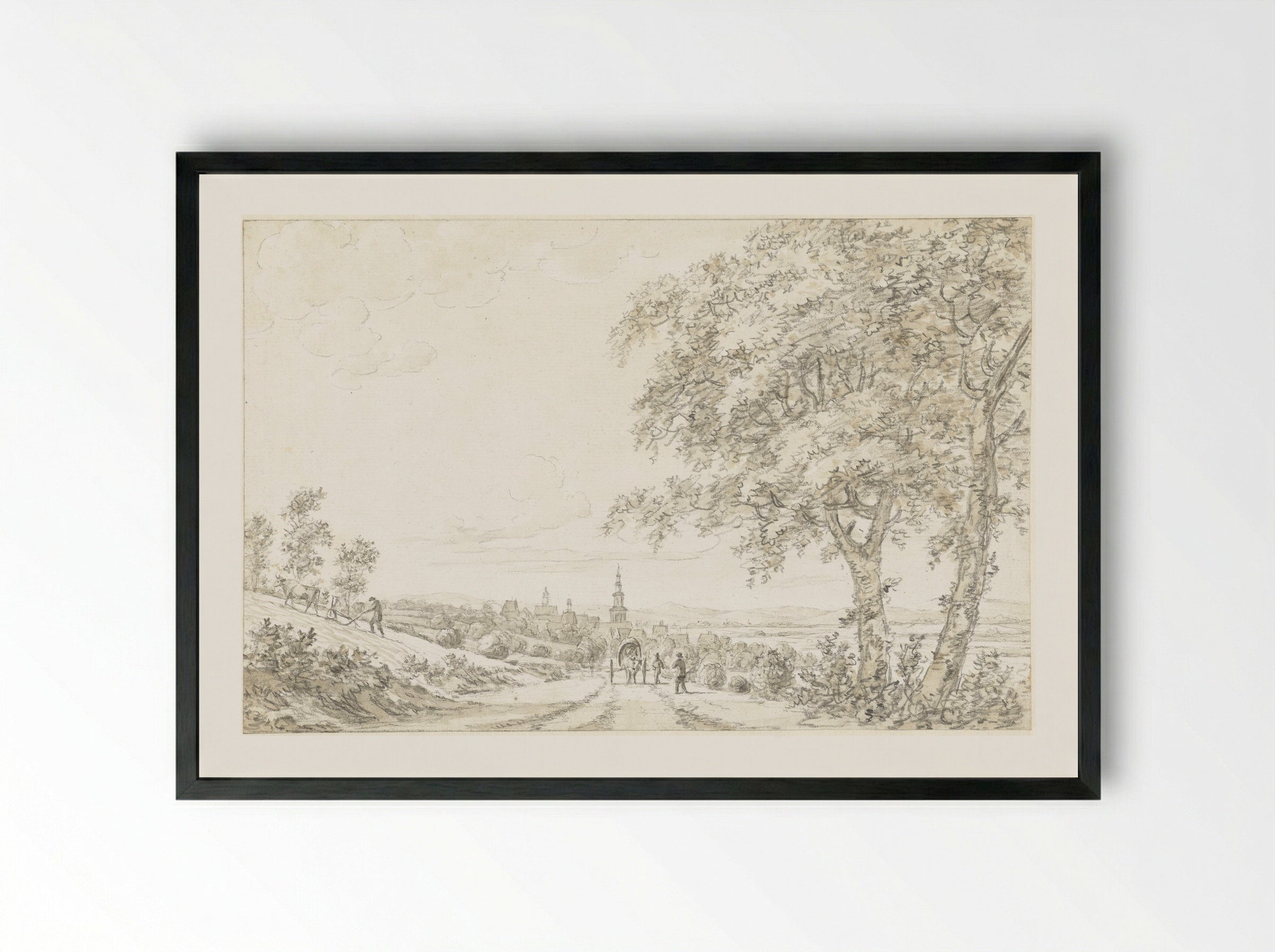 Gezicht op Bergen-Enkheim, bij Frankfurt - Johann Goll van Frankenstein (I) - Framed Print Black