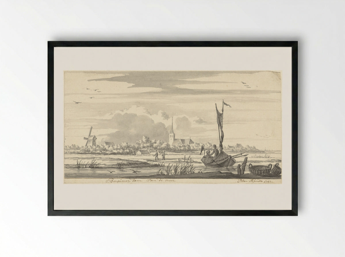 Gezicht op Bergumerdam, vanaf het Bergumermeer - Pieter Idserts - Framed Print Black